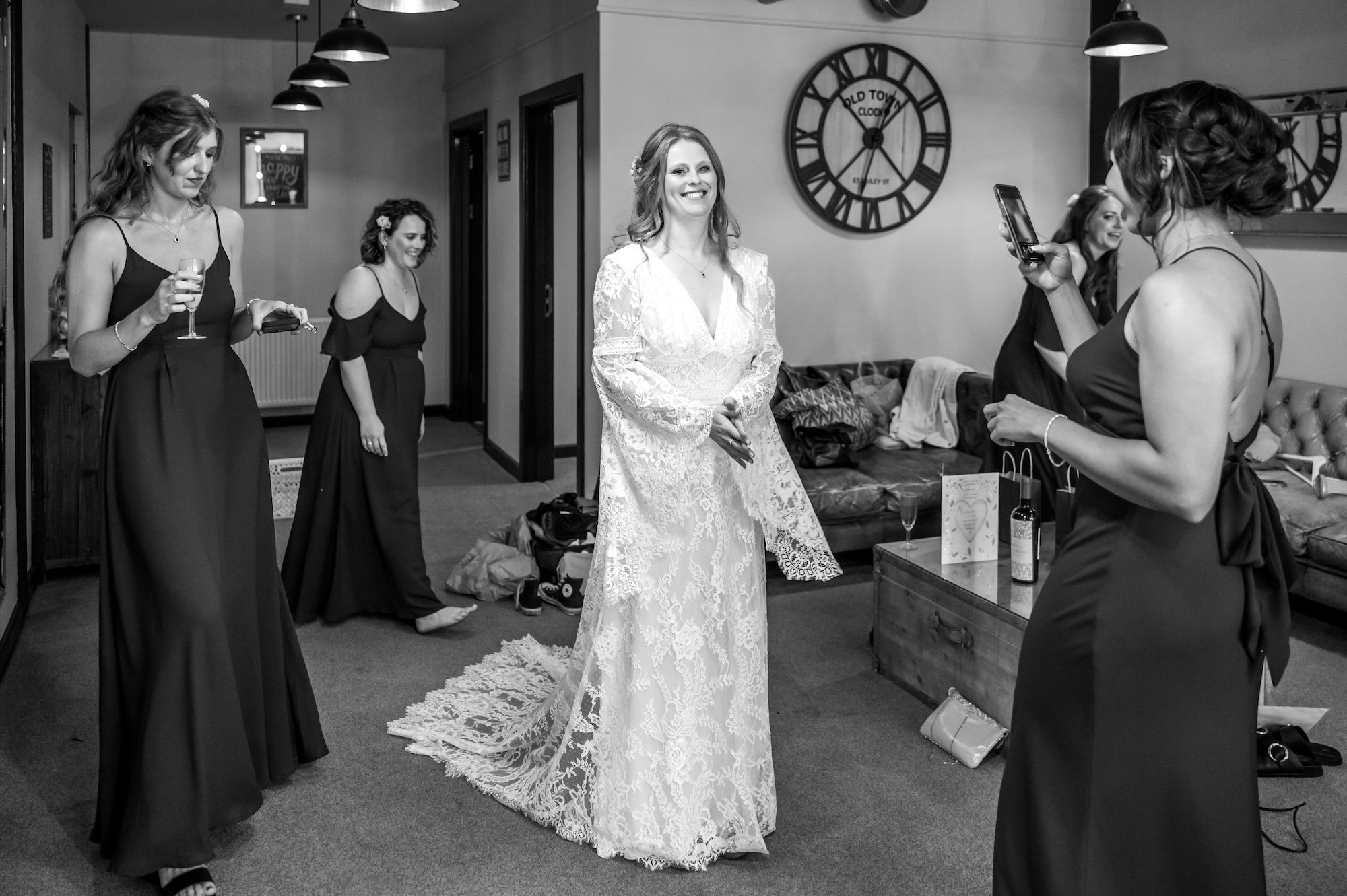Rhian reveals her dress in the dressing room at The Mill Barns Wedding Venue