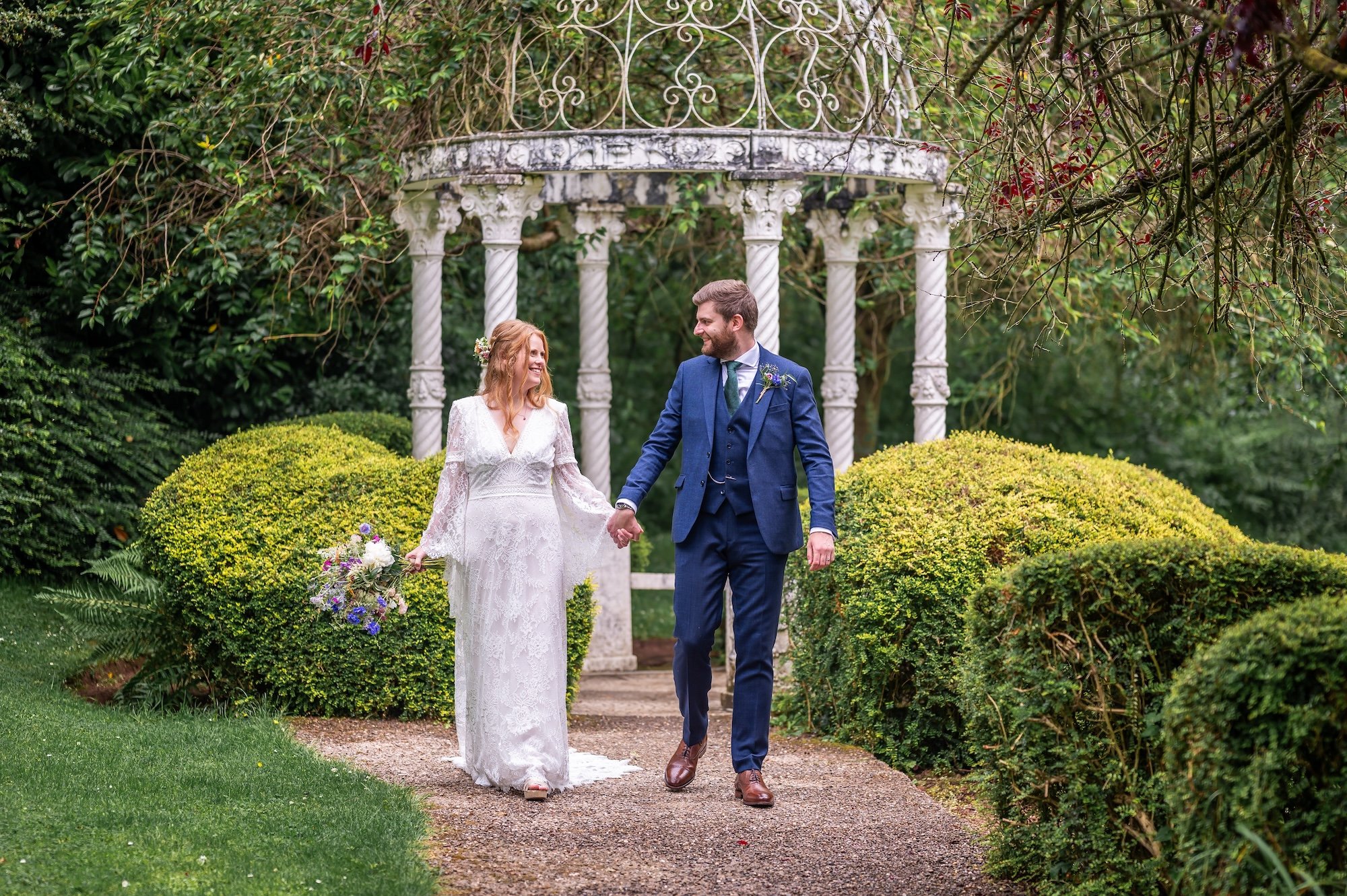 Rhian and Josh in the garden at The Mill Barns Wedding Venue