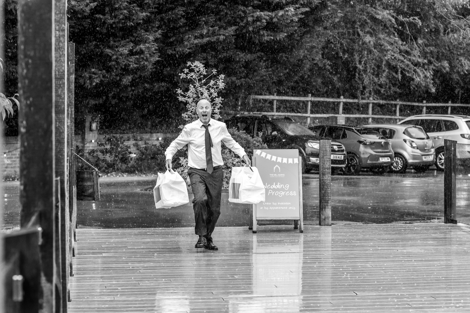 Dad bring the rain at The Mill Barns Wedding Venue