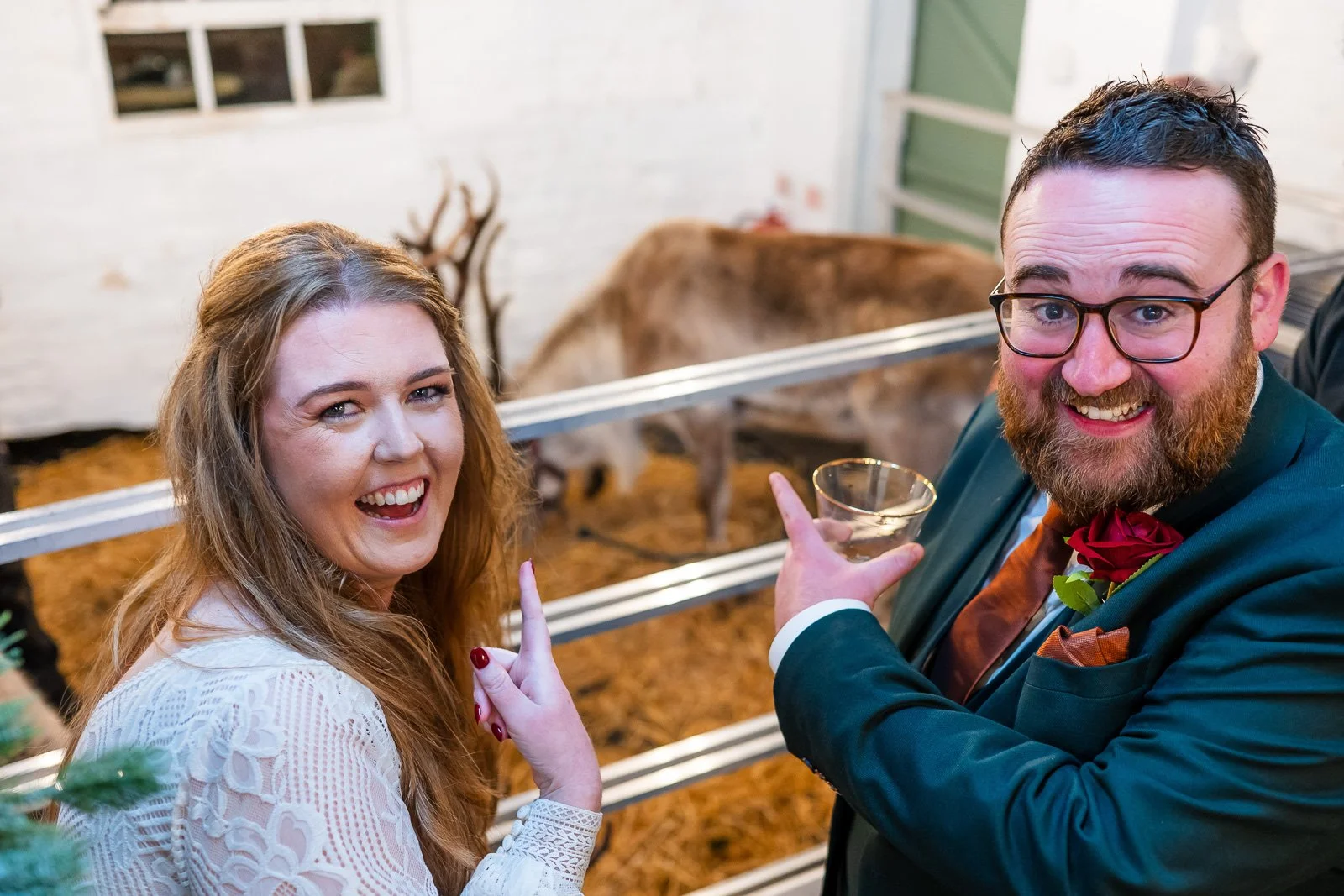 Bride and groom with reindeer!