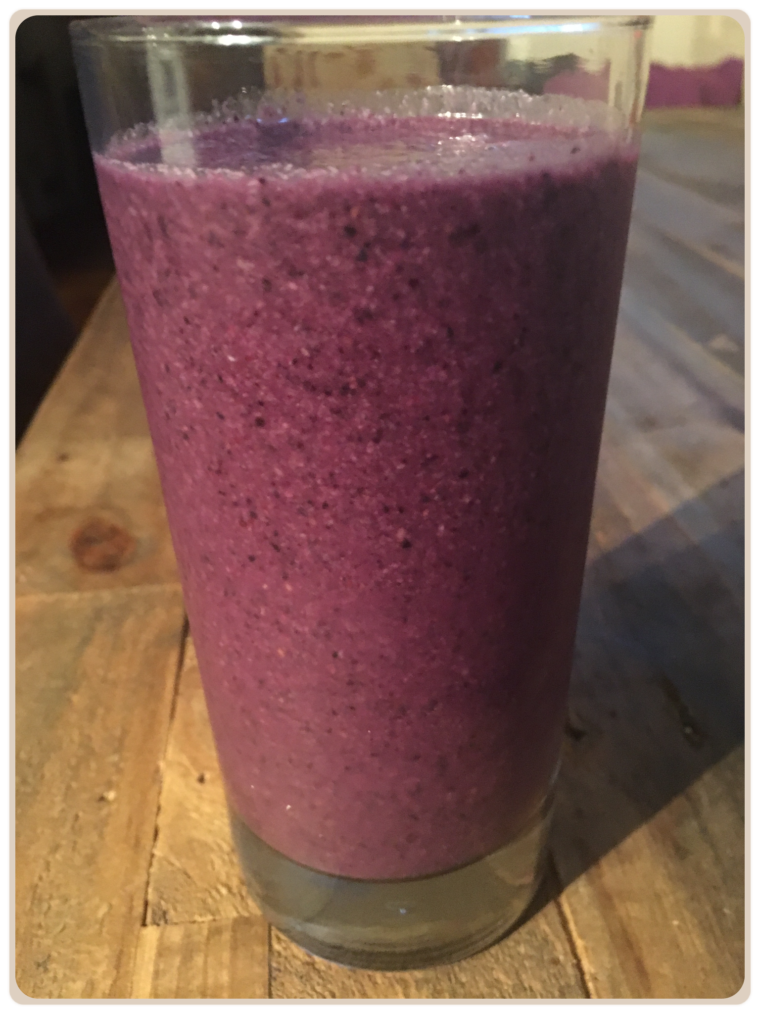 Blueberry Chia Smoothie Ingredients: 1 cup Frozen Blueberries 1 1/2 cups Almond Milk (sweetened) 2 tbsp Chia Seeds 1 tbsp Coconut Oil 1 tsp Vanilla Extract 1/4 tsp Cinnamon Raw Honey to taste Directions: Combine all ingredients together in a blender and blend on high until smooth.