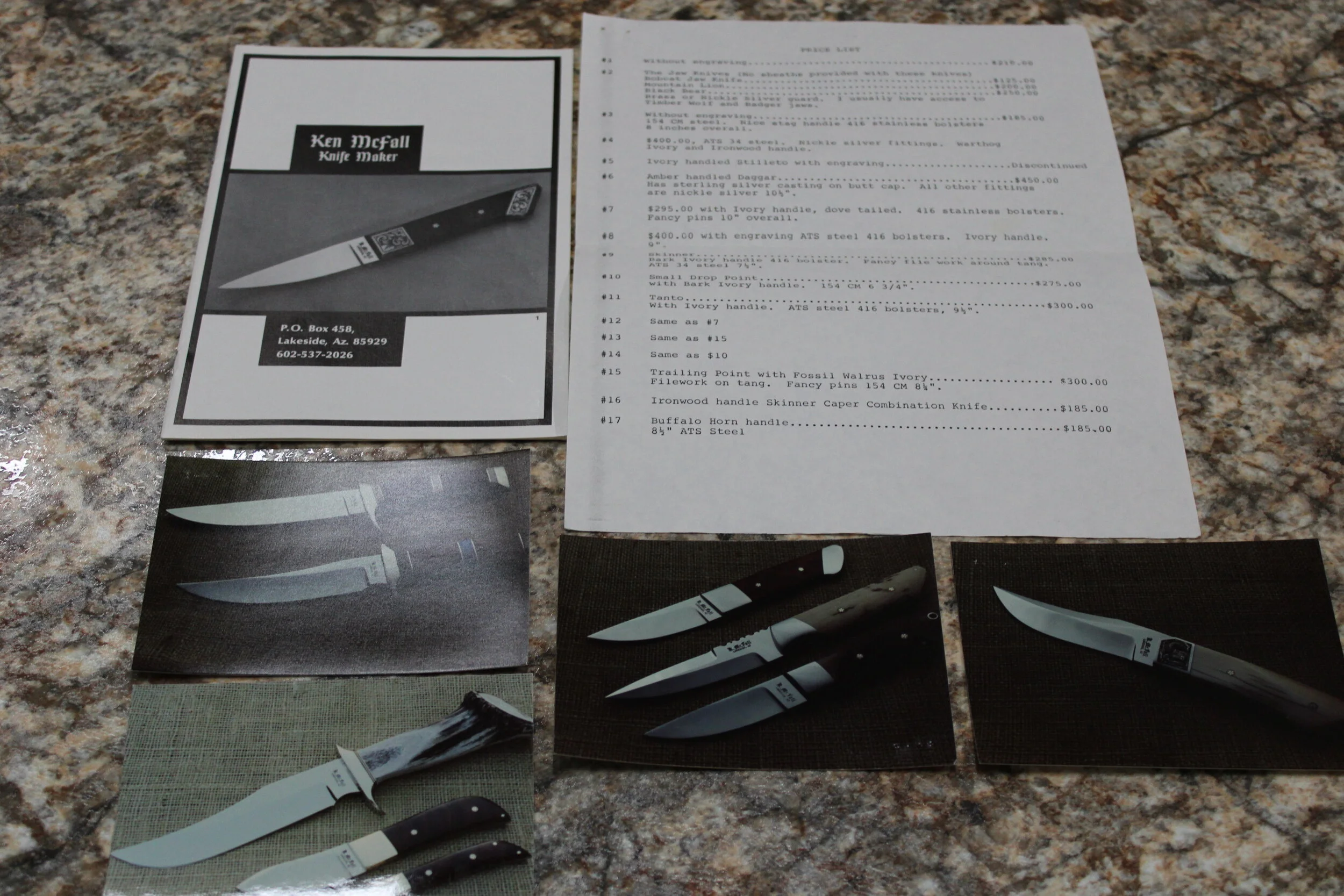 KEN MCFALL VINTAGE BROCHURE, PRICE LIST, COLOR PHOTOS. SOLD