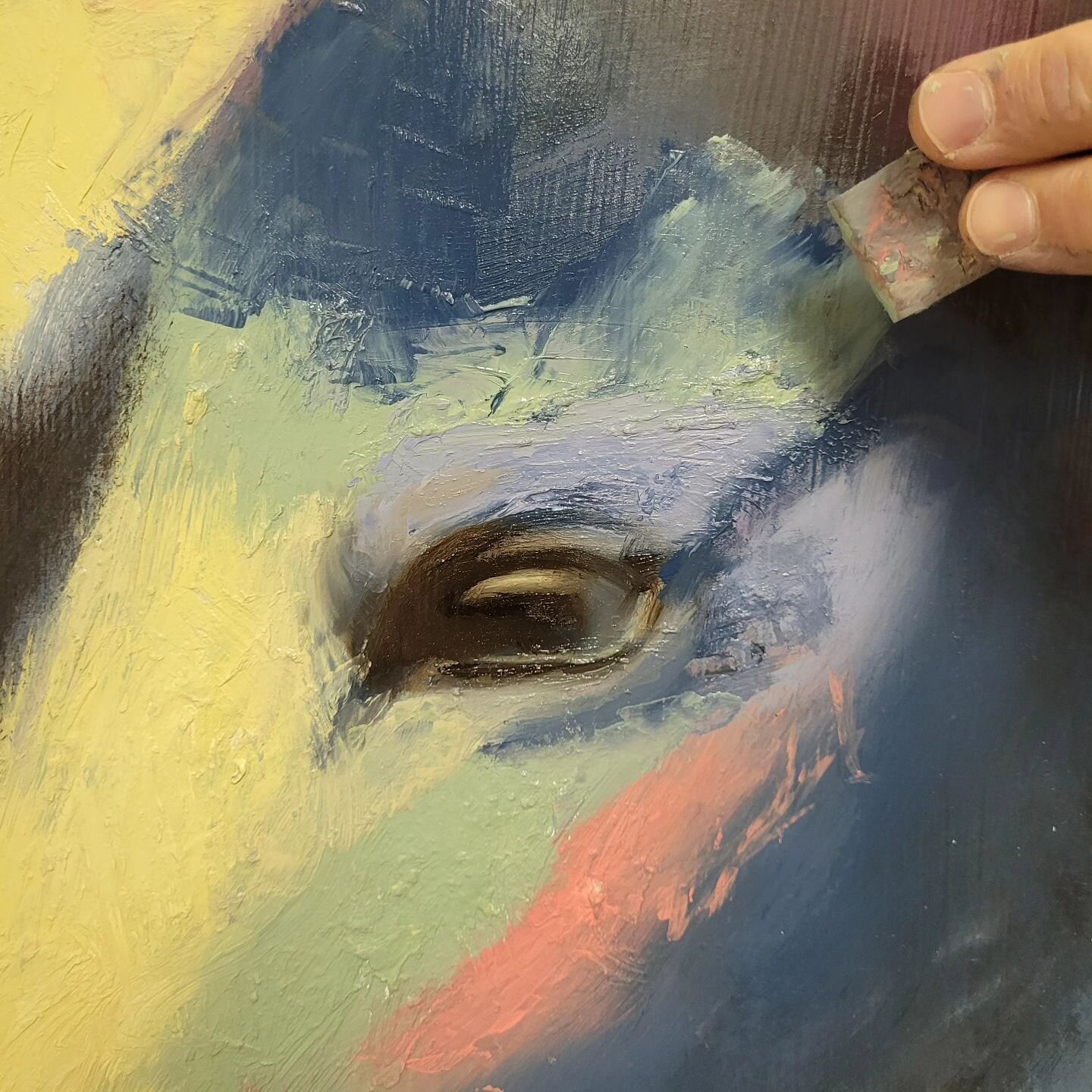 Here is the new detail of my horse's eye. Now that there is life in the eye, it it much easier to see where this painting is heading. 🐎
