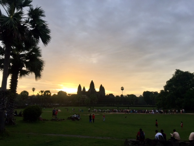 Inside the Angor Wat walls at sunrise.