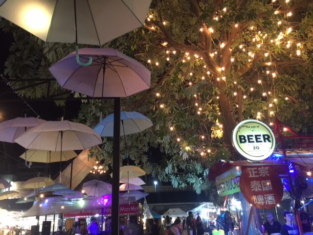 The Ploen Ruedee Night Market -- enjoy beer, international foods and live music.