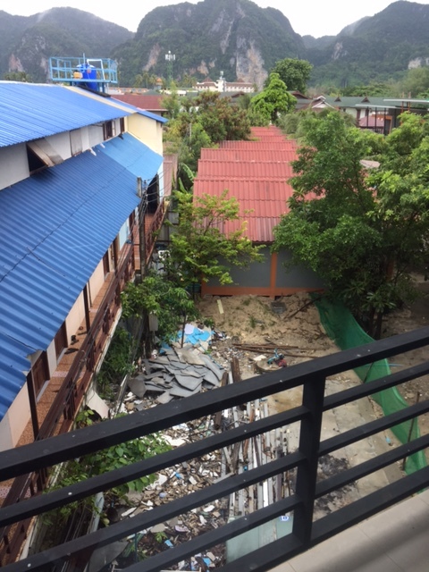 Garbage pile outside of out hotel property.