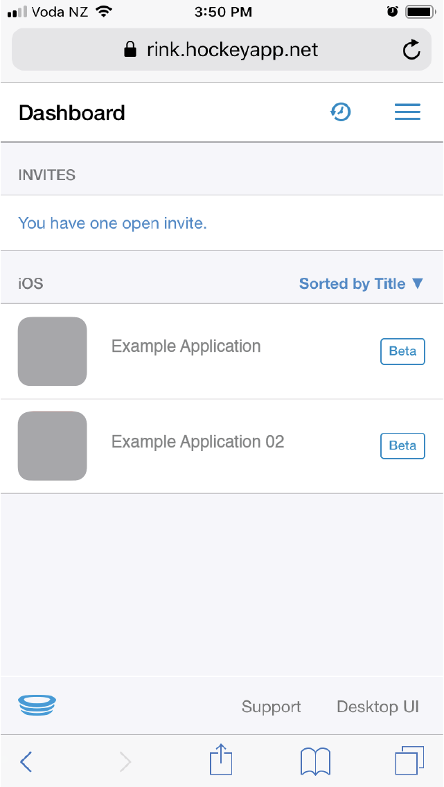4. Invites to apps appear at the top of the dashboard. Tapping on the notification will prompt the user to accept the invite (as well as give info on the app and who has invited them).
