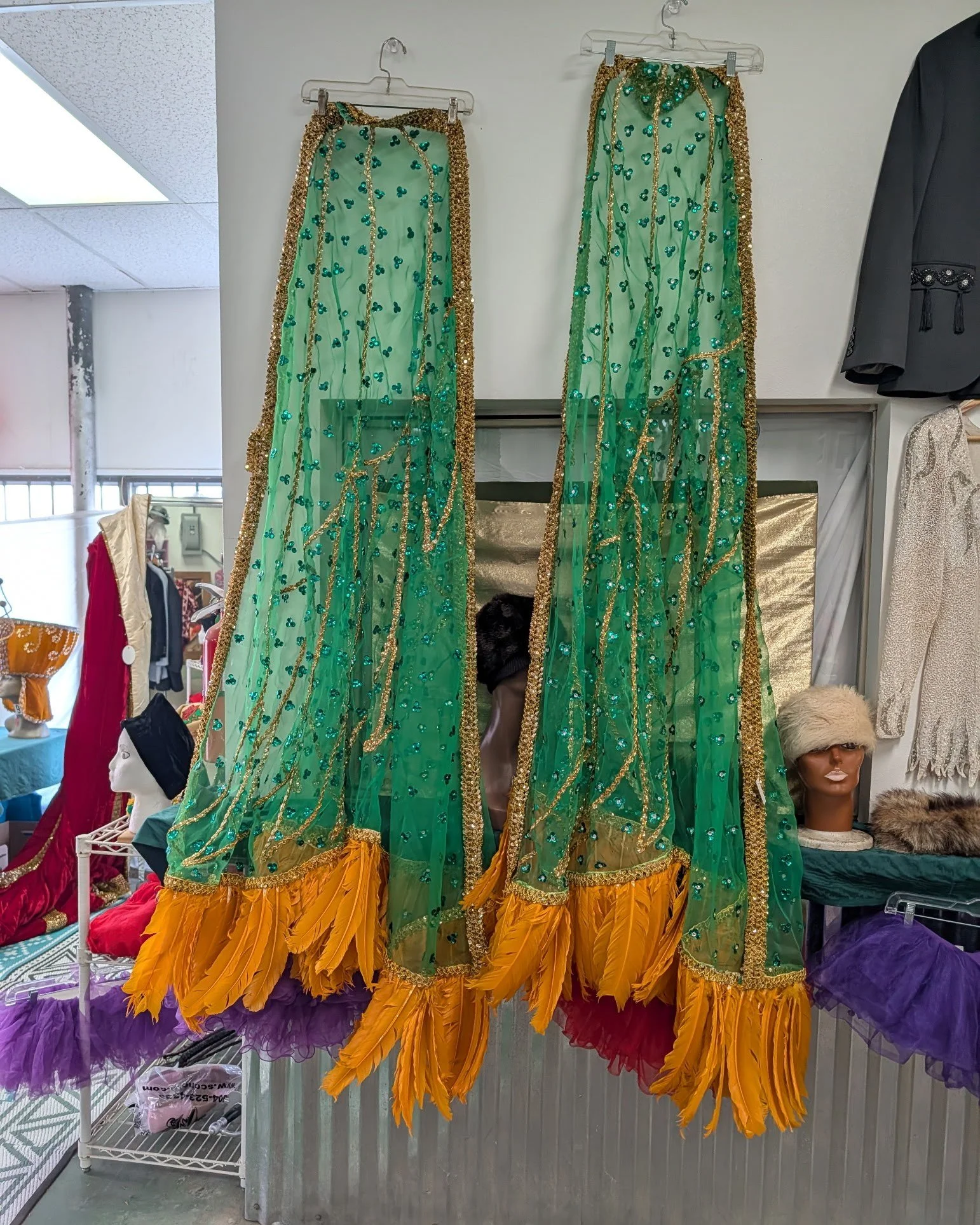 It's the home stretch to 💜💚💛 MARDI GRAS 💜💚💛 day! We still have tons of great costume parts and pieces. Plus ballgowns, blazers, tuxedos, hats, headpieces, jewelry, bags and more. Feathers! Sequins! Beading! Bling! We'll be open Friday through S