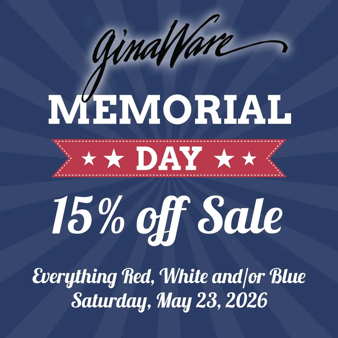 Extra! Extra! Read all about it! Get 15% off anything ❤️🤍💙 red, white and/or blue ❤️🤍💙 at Ginaware! on Saturday, May 23, 2026! We'll be open noon until 4pm. Come cool off and stay dry while perusing Gina's extensive collection of vintage and seco