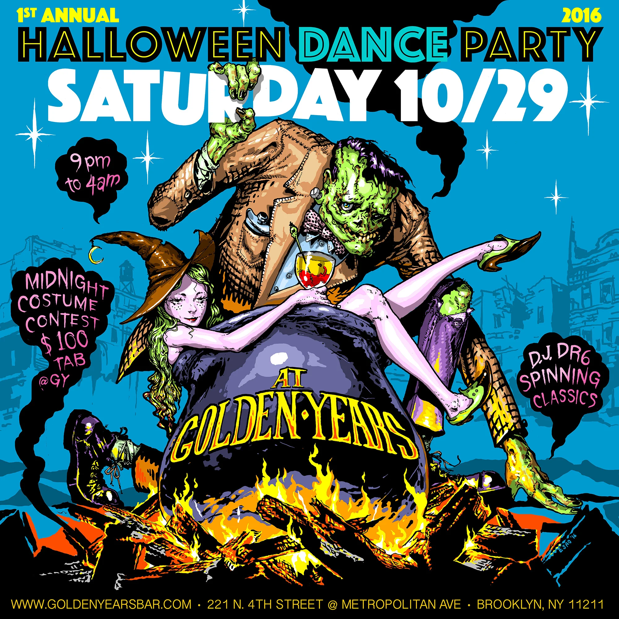  Halloween party poster for Golden Years Bar. Brooklyn, NY 2016 