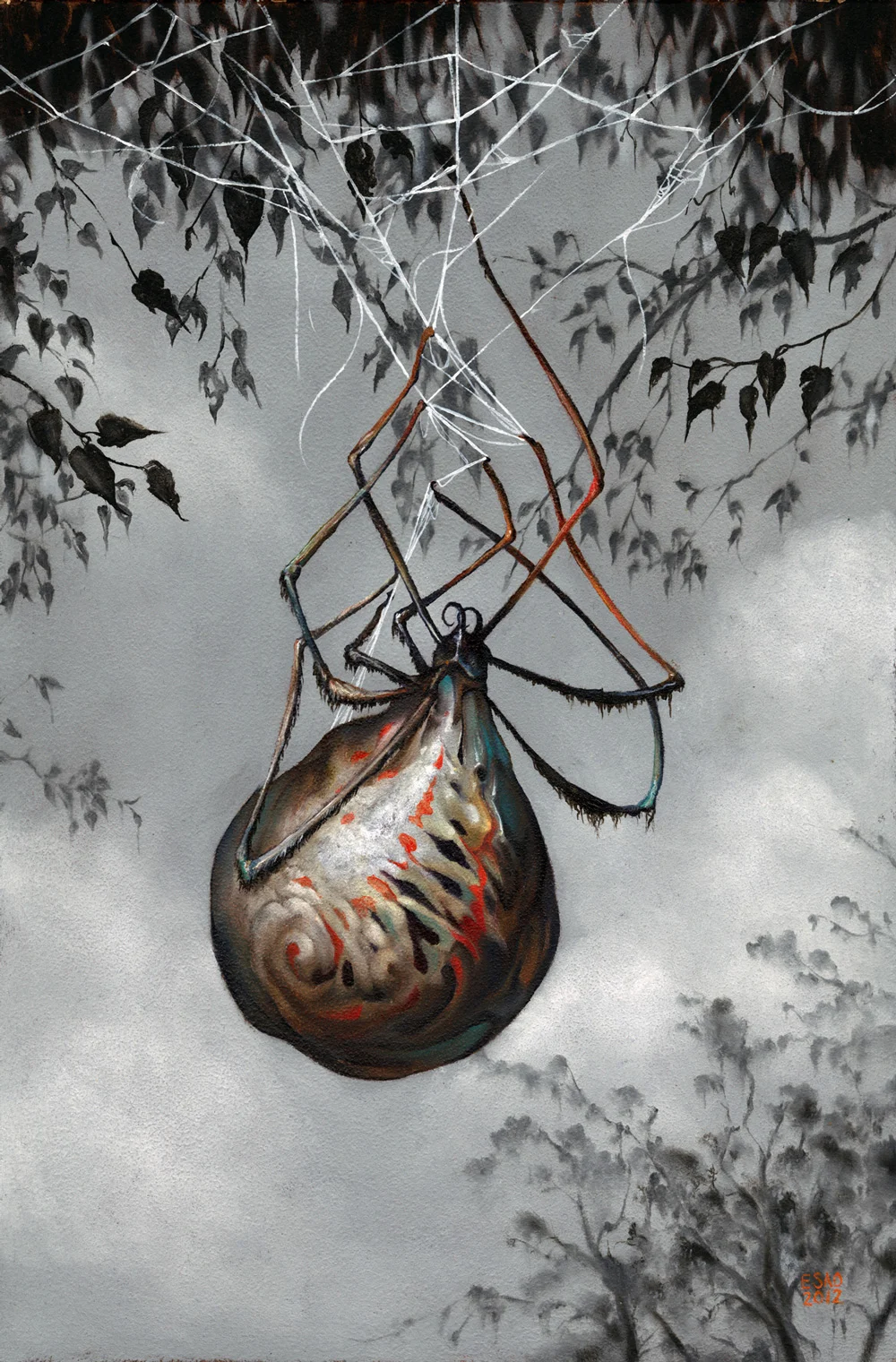 "HIVE SPIDER" 12X18" Oil on Wood. 2012