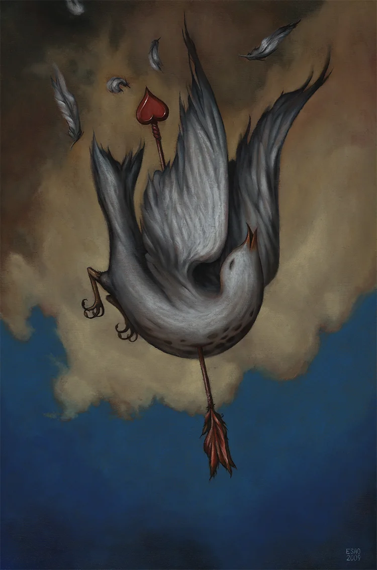 "DOVESHOT" 12X18" Oil on Wood. 2009