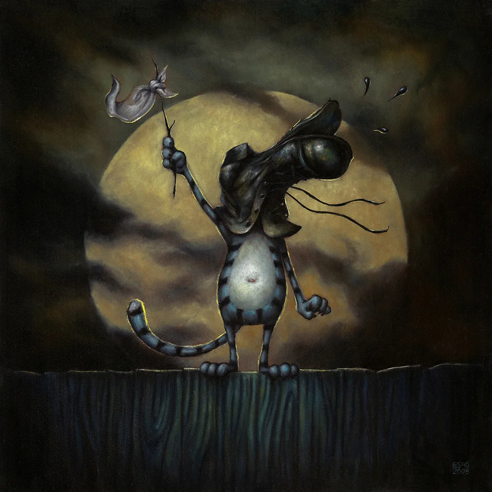 "SURRENDER CAT" 12X12" Oil on Wood. 2008