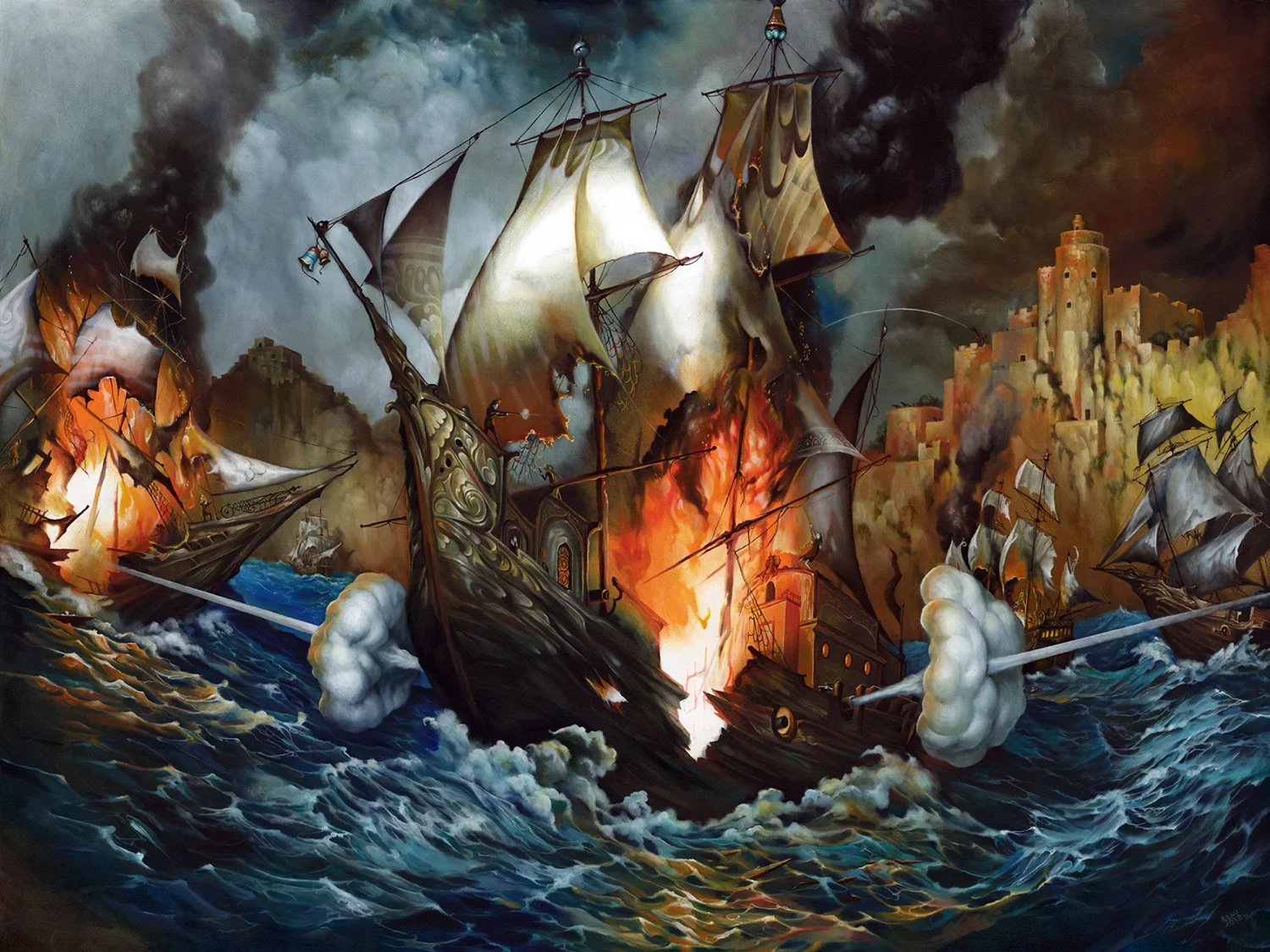 "THE GYPSIES STANDOFF" 30X40" Oil on Wood. 2012