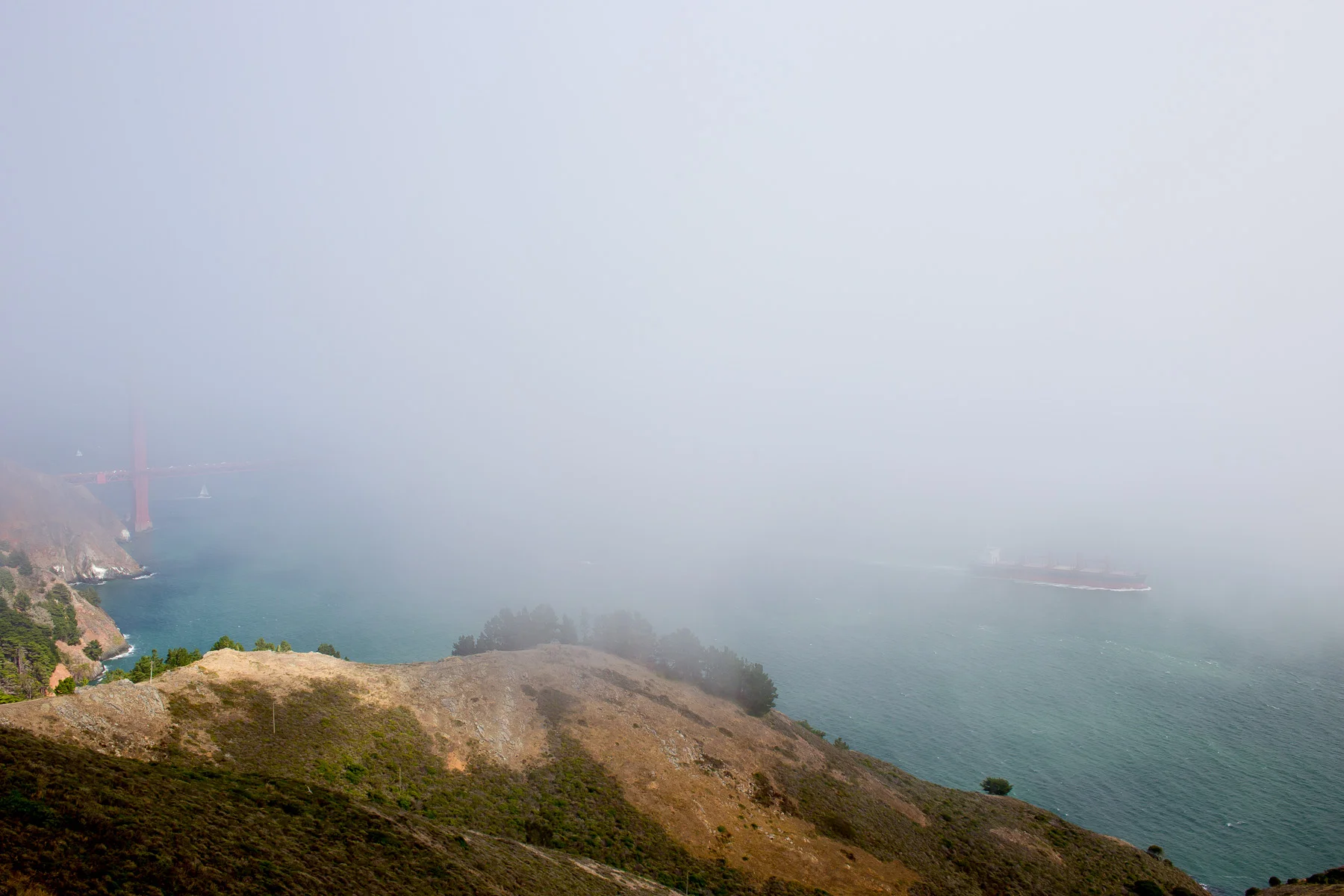 Ship and Golden Gate in fog