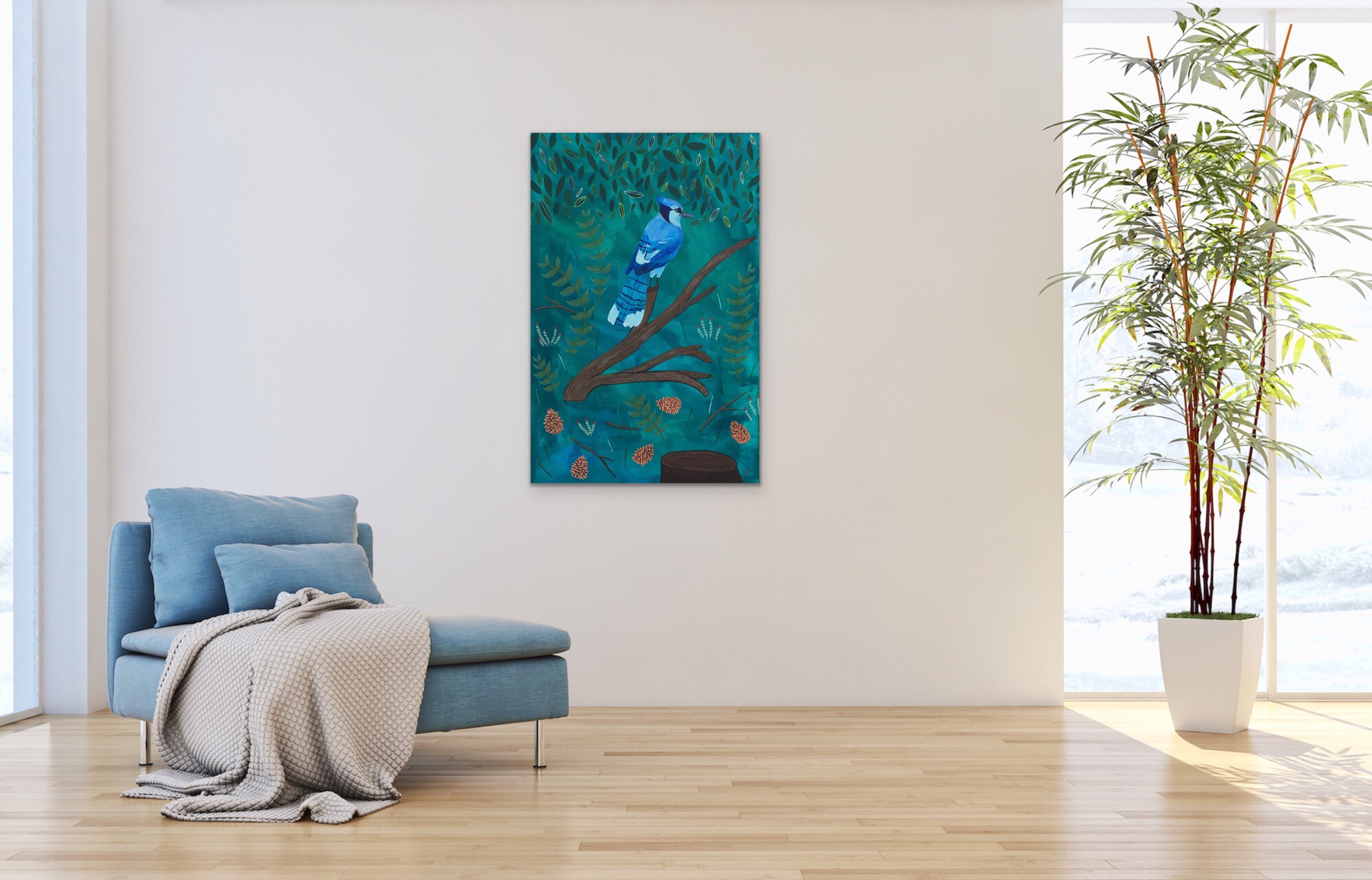 This Blue Jay painting (by June Jewell) is already sold, but I thought I’d give another sample of more to come with app…& if you’re interested in a painting of a blue jay, I do commissions. ;)