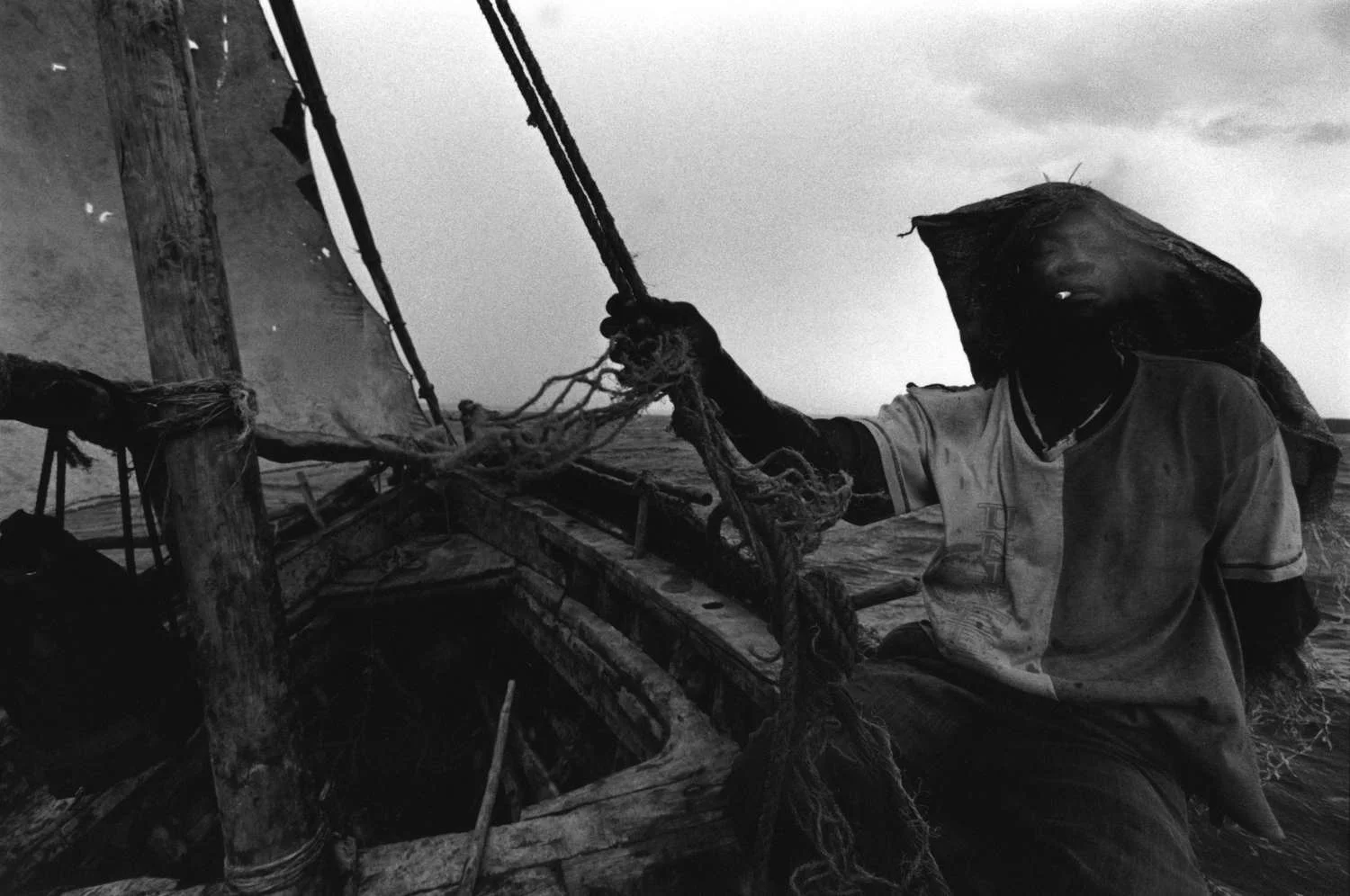 Riding the wind off the coast of Mombasa, Kenya. 1999