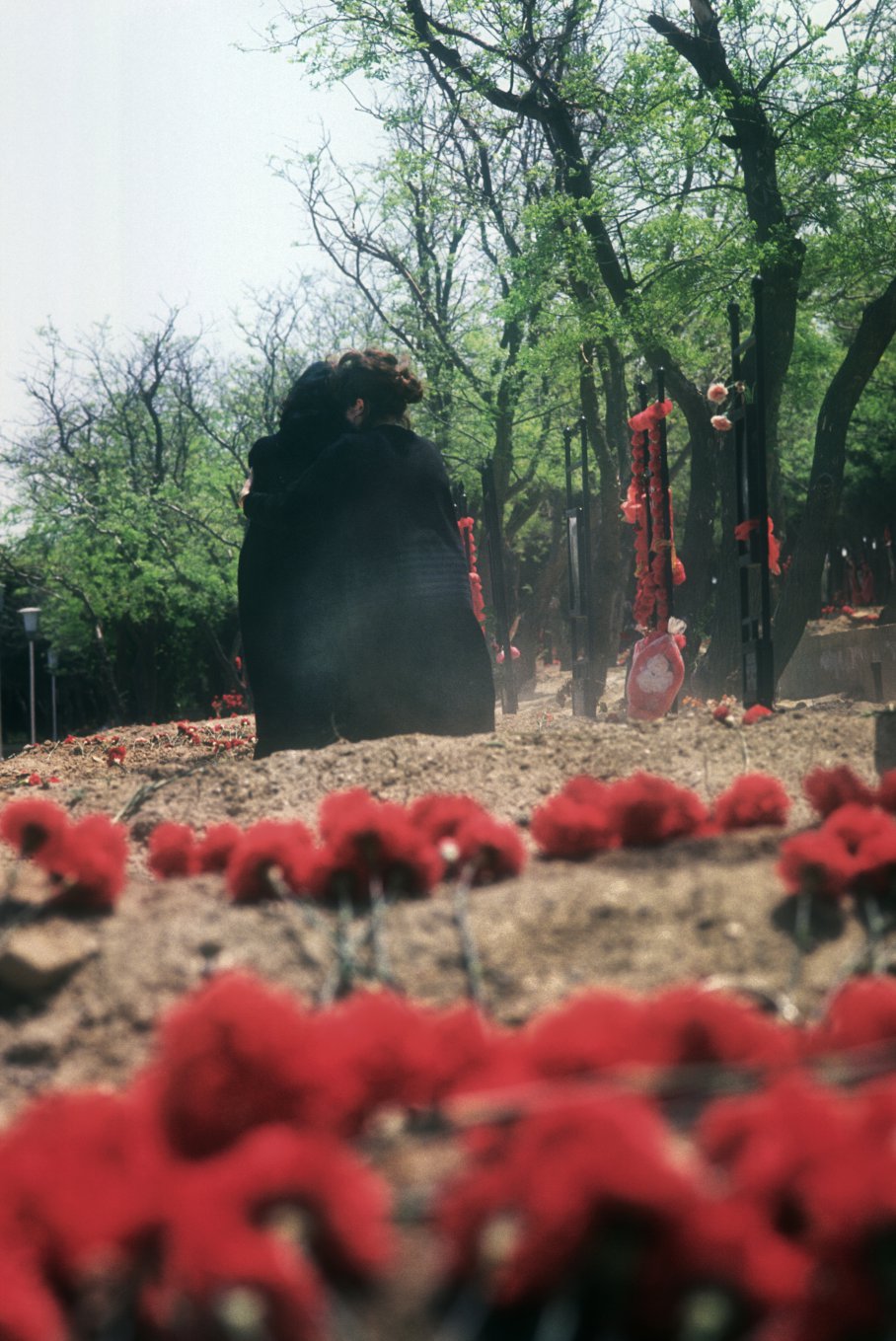  "Weeping Widows" Both lost their husbands to the Nagorno-Karabakh War. Baku cemetery Azerbaijan.&nbsp;1992 