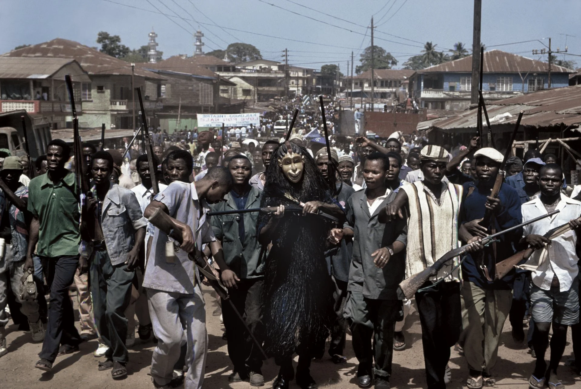 Kamajor Fighter, Sierra Leone 1996. Their animist practices allowed them to believe that they could not be killed by incoming bullets or mortar. 
