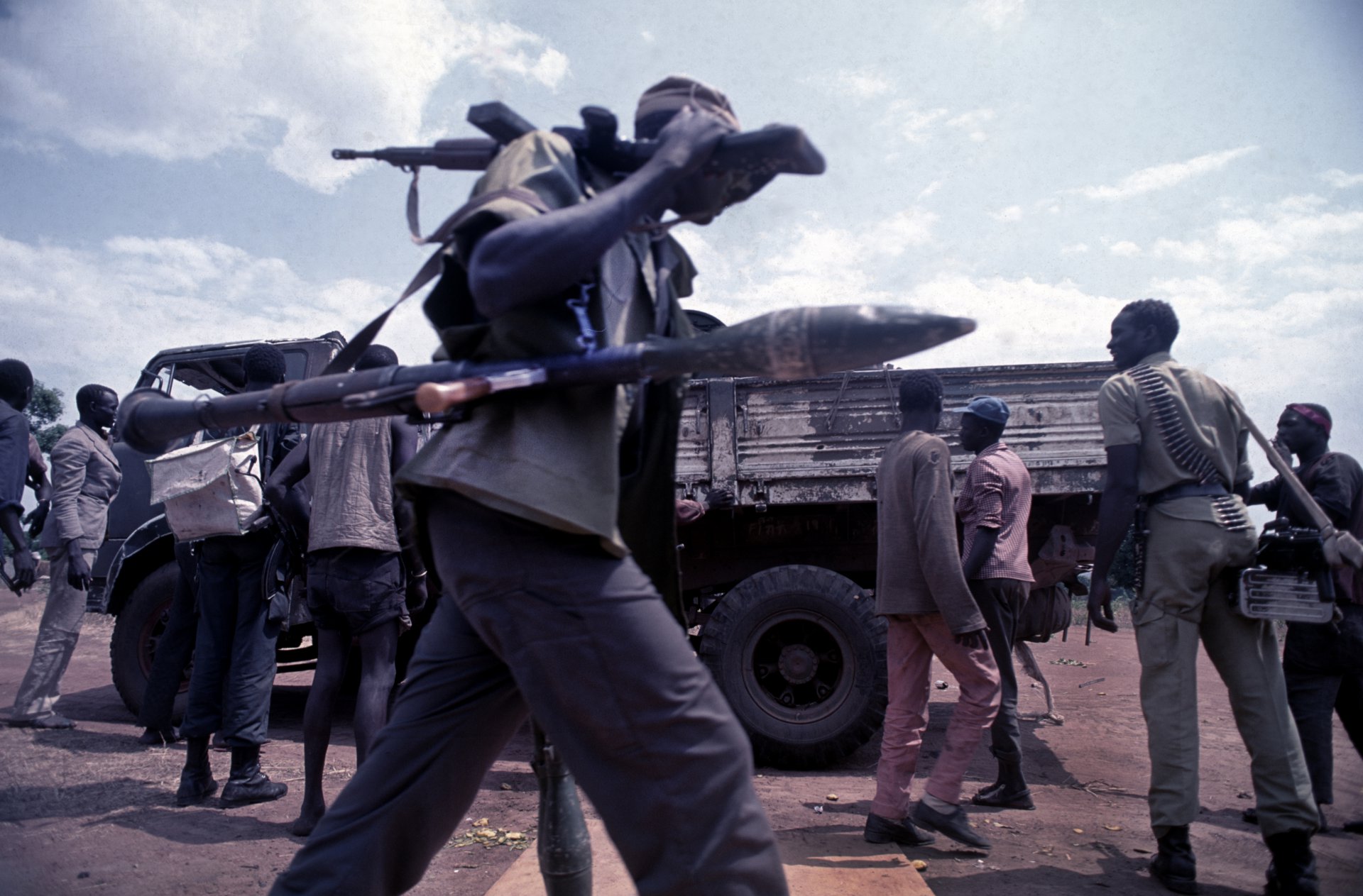  SPLA soldiers on the way to the frontline. Southern Sudan, 1991 