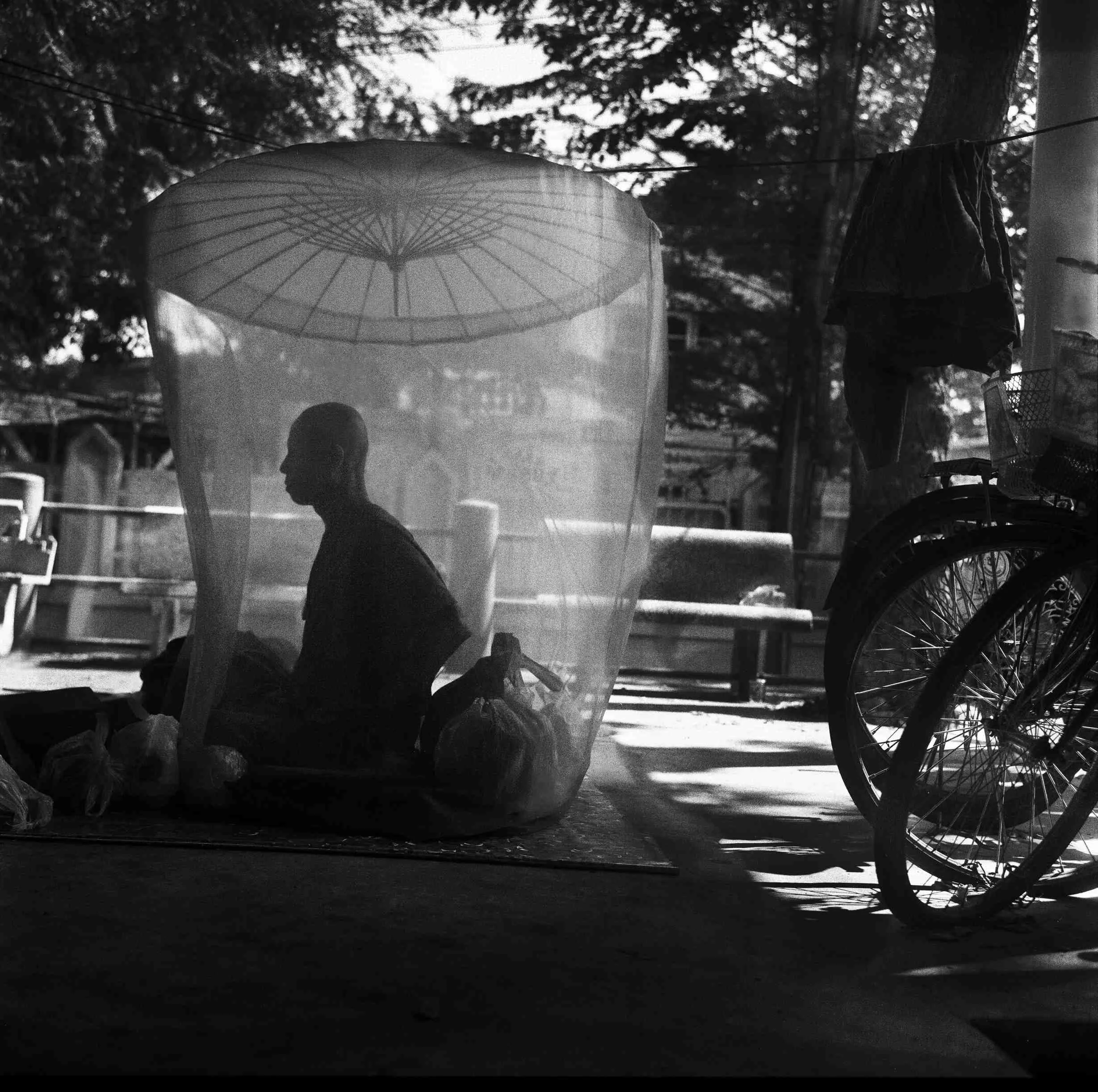 "Monk And Mosquito Net" Thailand. 2015