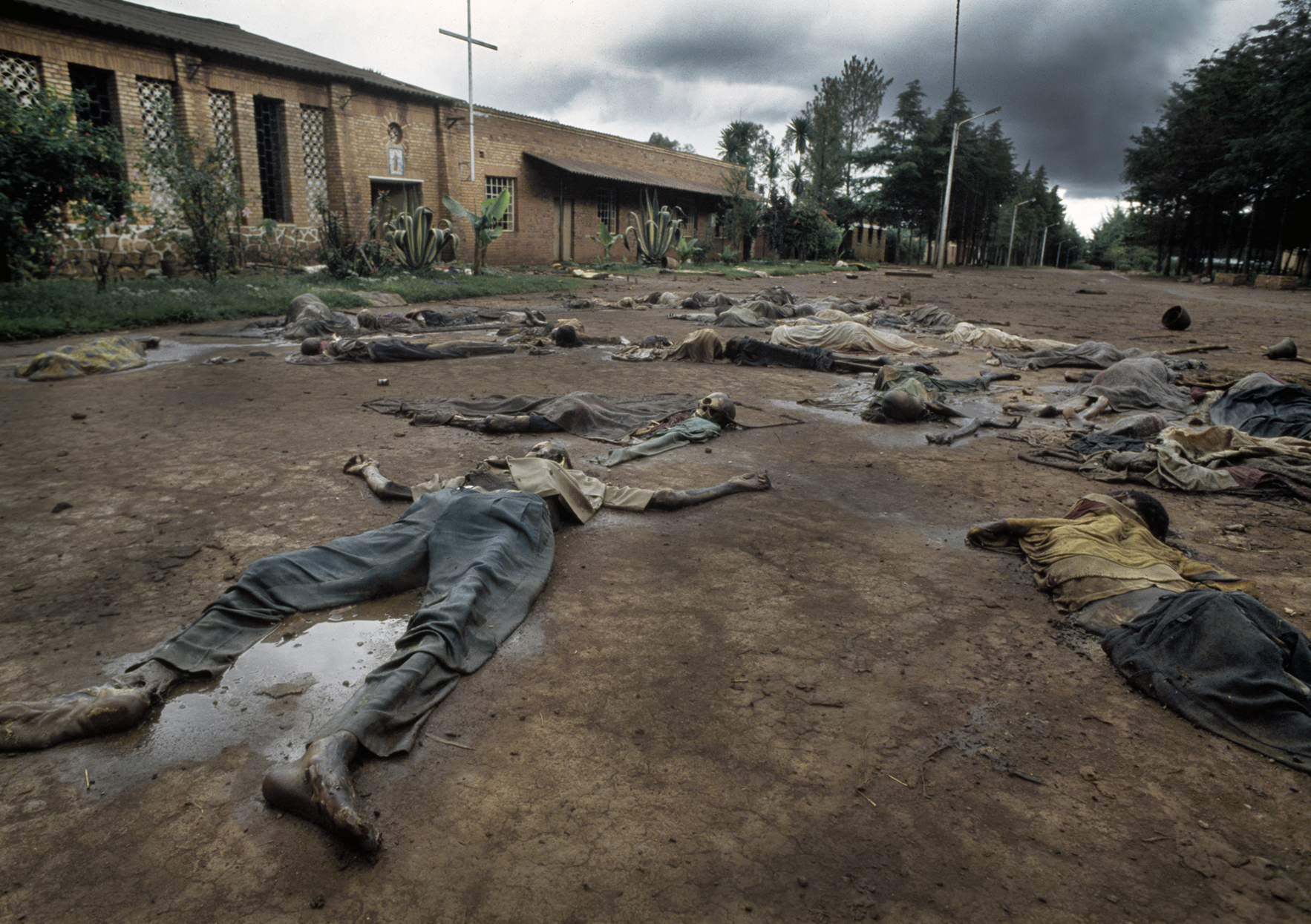  Corpses of Tutu massacre victims outside a Belgian Catholic Church in Rukara.&nbsp; Genocide, Rwanda, 1994 