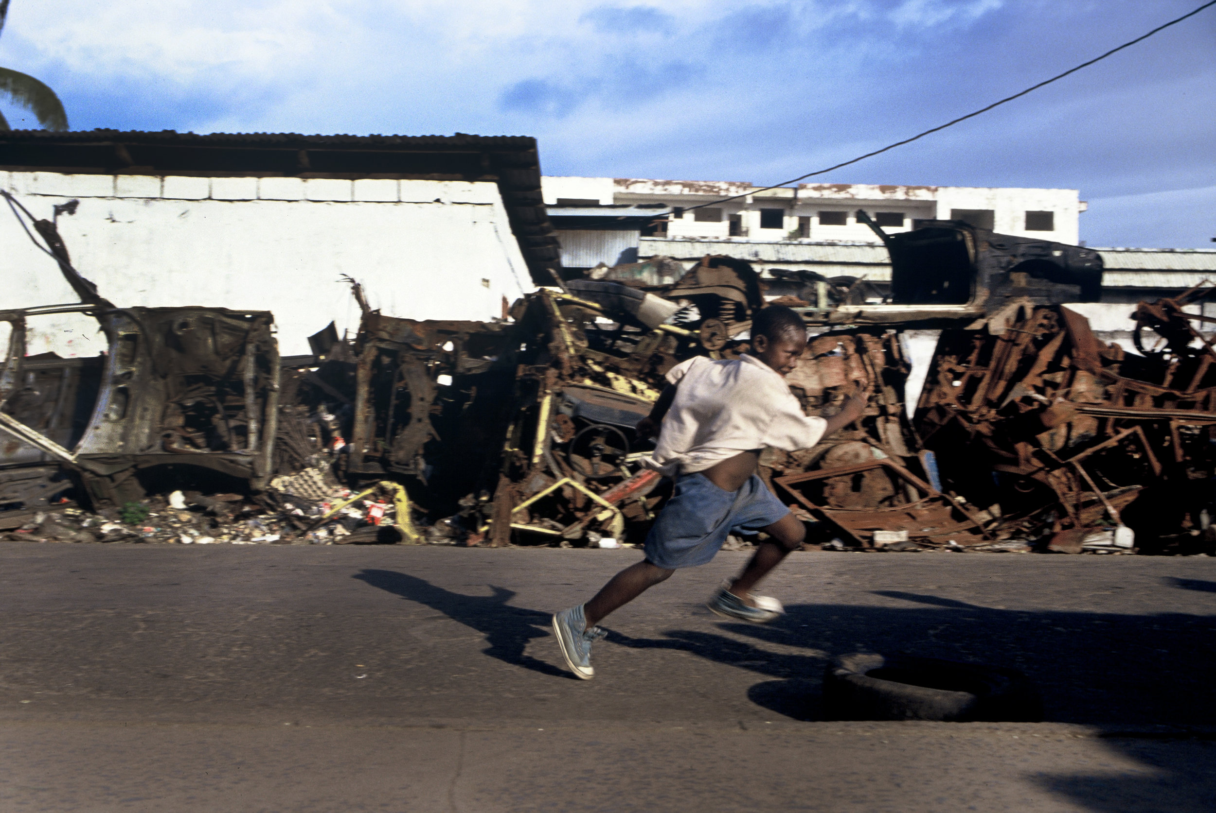  Monrovia's war damaged streets during The First Liberian Civil War which killed about 250,000 people. Monrovia, Liberia 1996 