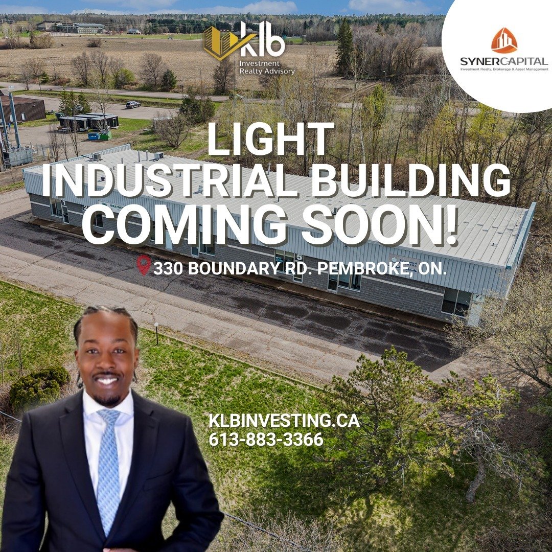 Coming soon: 330 Boundary Rd , Pembroke, ON! This is a 10,500 sq. ft. Light Industrial building with 7 bay doors. The property is in the City of Pembroke on approx. 1.14 acres of land in the local business park, across the street from the Jr A Hockey
