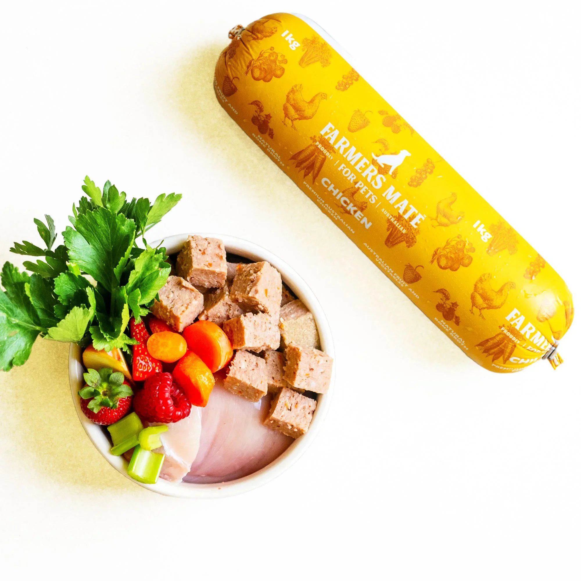 Farmers-Mate-for-Pets-Chicken-Roll-ingredients-bowl.jpg.webp