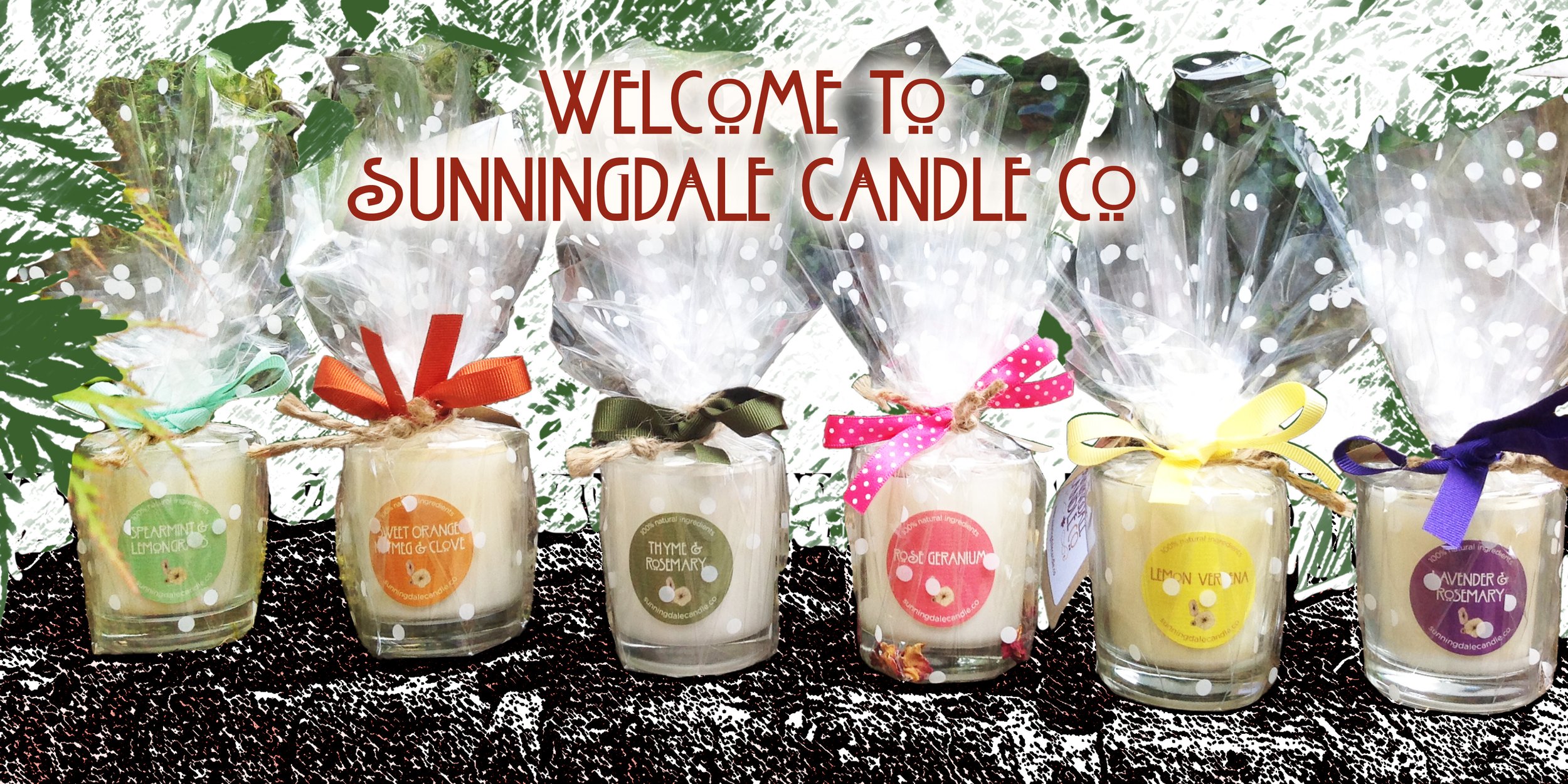 6 small glass votive scented candles in different blends