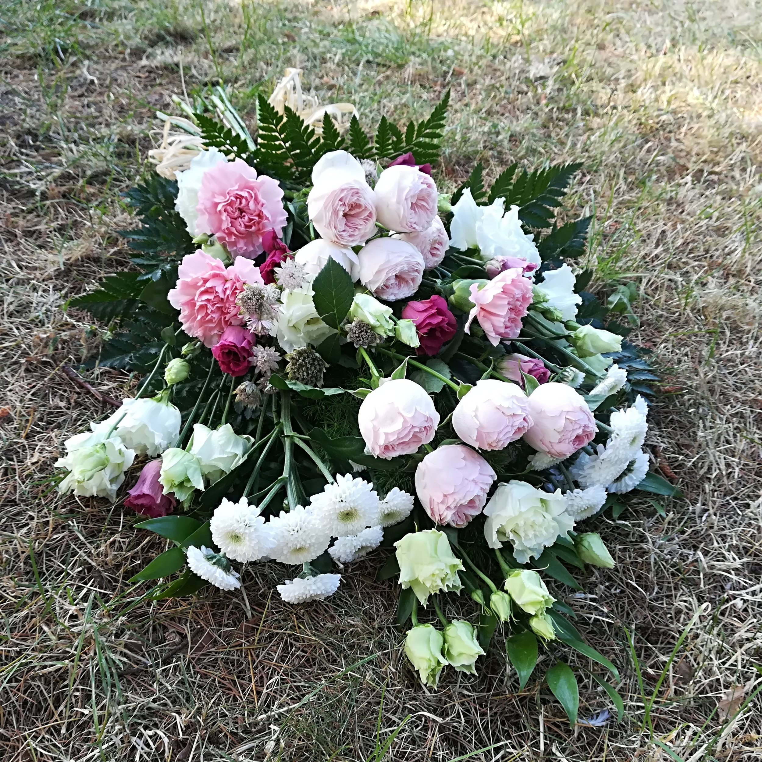 Funeral Sheaf with Raffia - Pinks and Whites.jpg