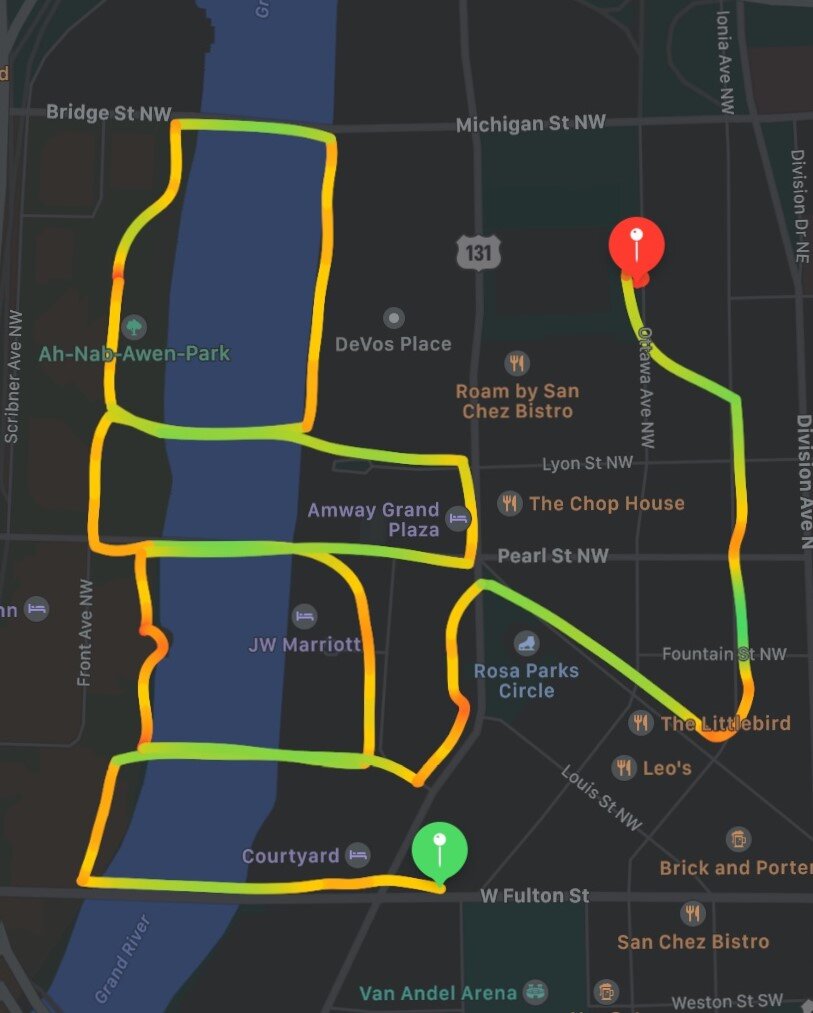 Notice my watch didn’t start right away…hence the different start / finish points.