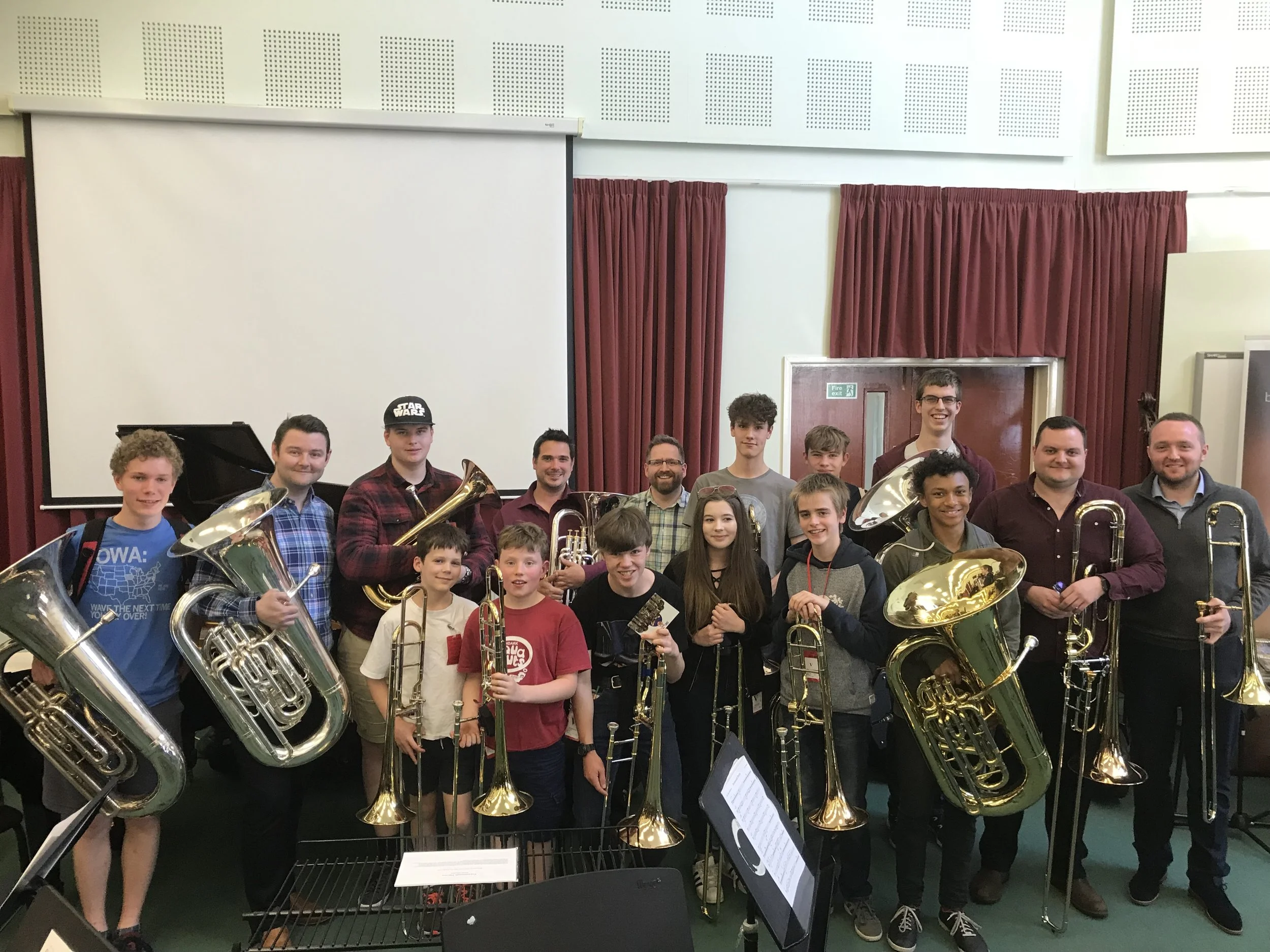 Young brass musicians from Southampton, alongside Southampton Music Hub teacher, Jon Hanchett and other musicians from the Low Brass Day