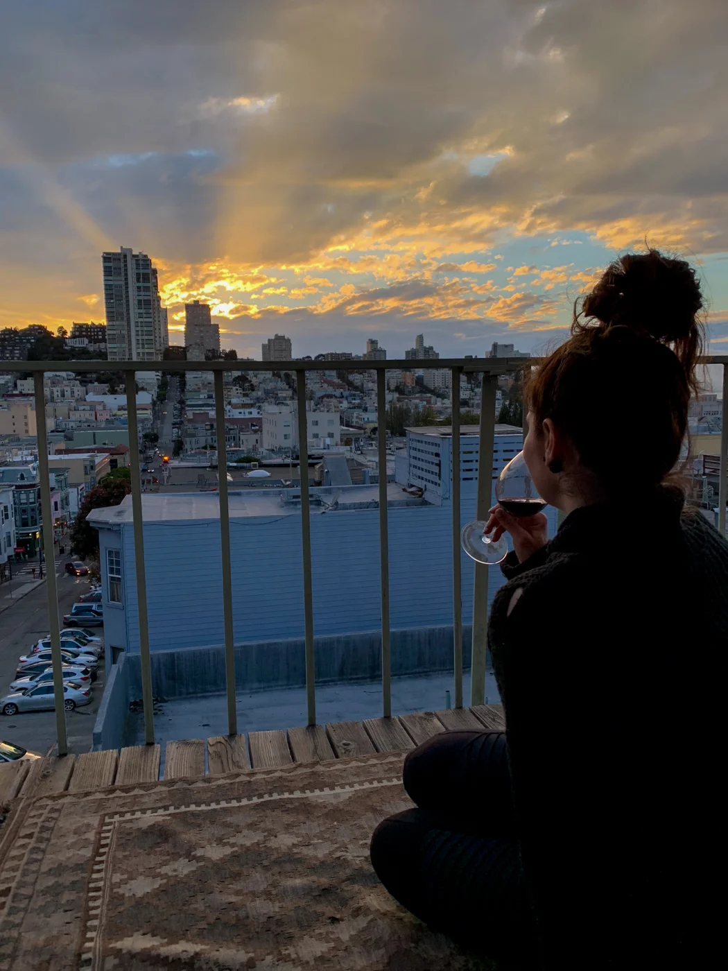 Suzanne, chilling after recording an episode. Gorgeous sunset…