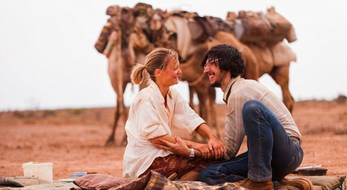 Movie still (by photographer Matt Nettheim ) from “Tracks” - Robyn Davidson and photographer Rick Smolan (played by Wasikowska and Driver)