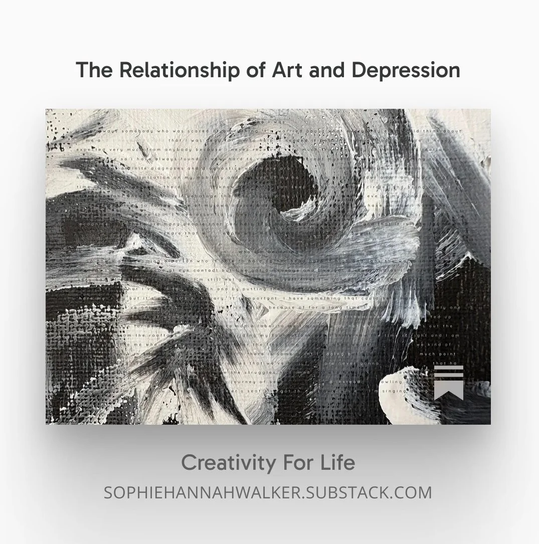 This week's Substack is about the relationship between art and depression. It can sometimes seem like a cliche but the statistics are there and here I explain some of the factors and my thoughts and musings on why this occurs. In my experience making