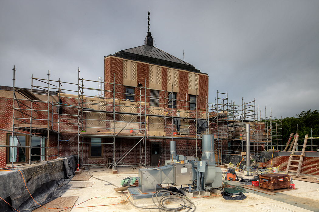 South view of parapet repairs showing completed tower.jpg