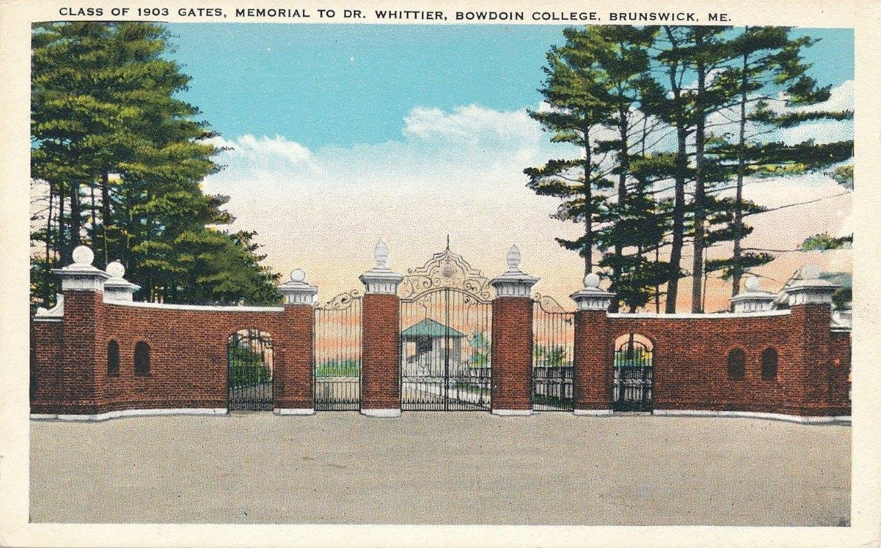 Class of 1903 Gates, Memorial to Dr. Whittier postcard, c. 1920's.jpg