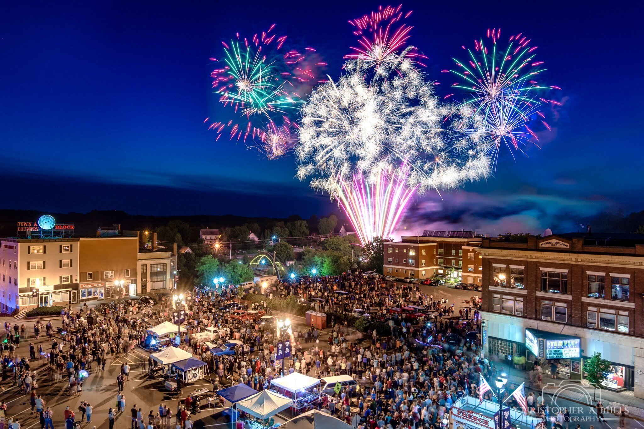  2019 Midnight Madness Fireworks in Market Square in Houlton, photo courtesy of Christopher A. Mills Photography.  