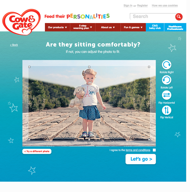 Users are invited to upload and crop and image of their wee ones.