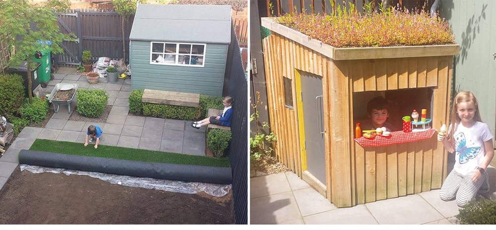 Recently re-designed the back garden and hand built floating benches within box hedging sized to fit. I also designed and built a bespoke play house for the kids with skylight and green roof.