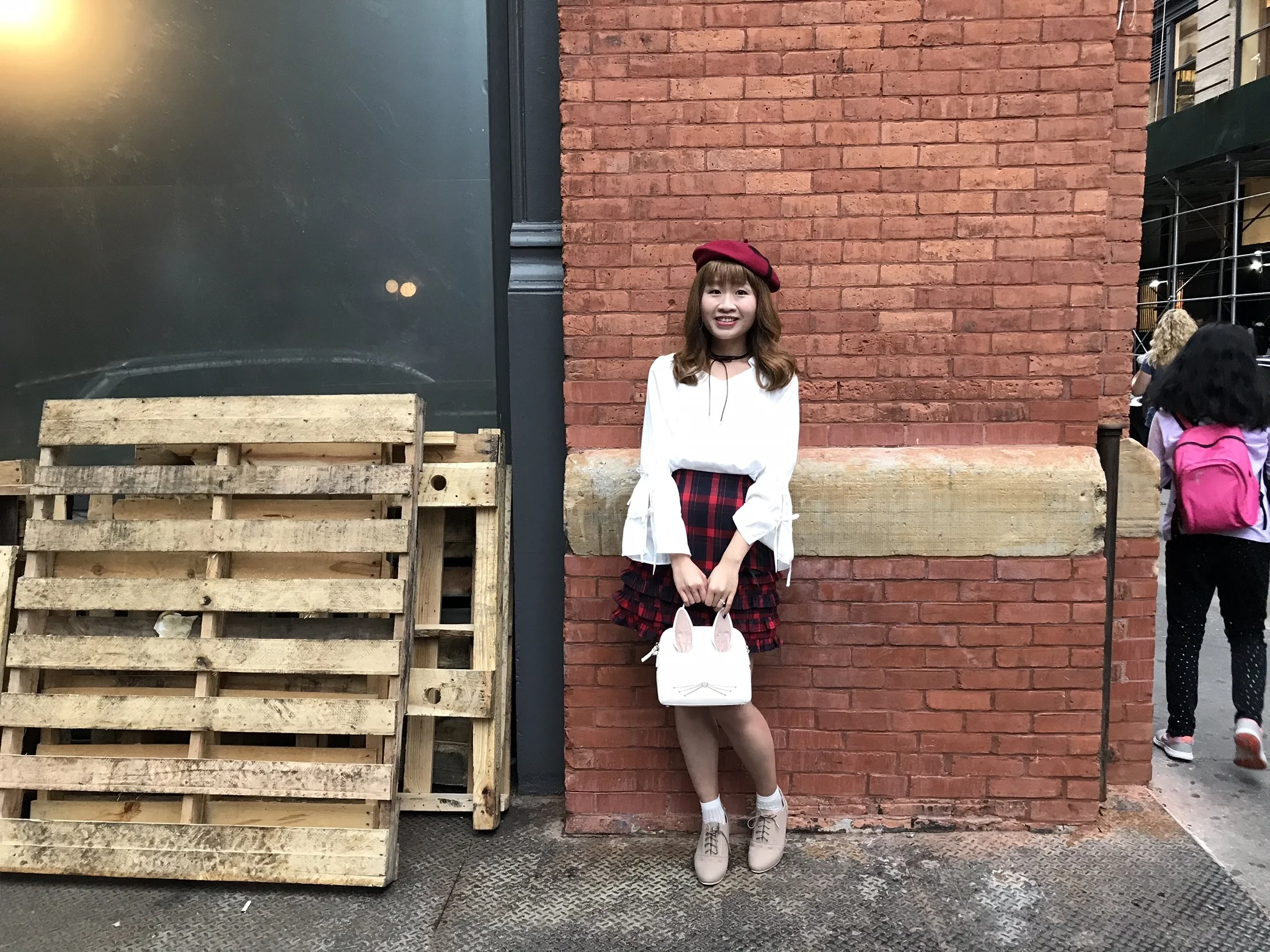 Top: dazzlin; skirt: Ank Rouge; shoes: LODISPOTTO; bag: Kate Spade; hat: tocco closet; necklace: INGNI; socks: tutuanna.