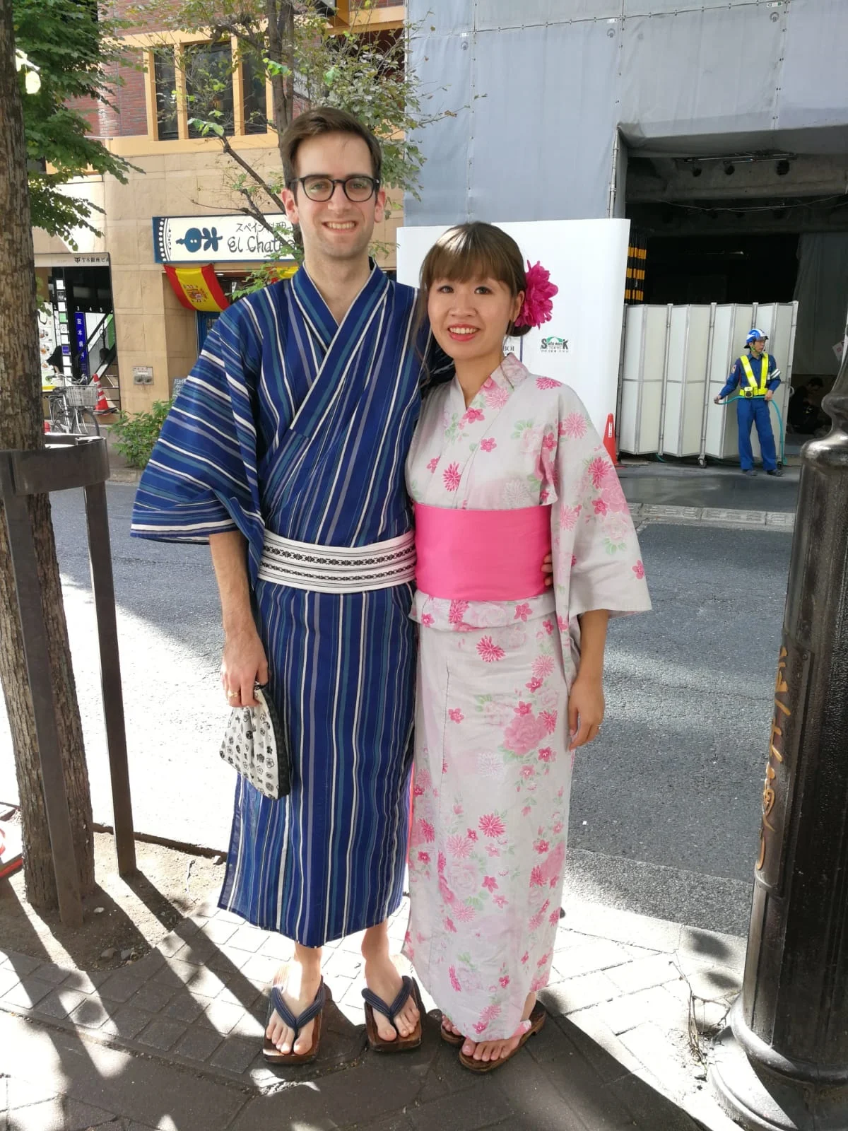 My husband and I standing in front of the building where our VASARA outpost was in Ginza.