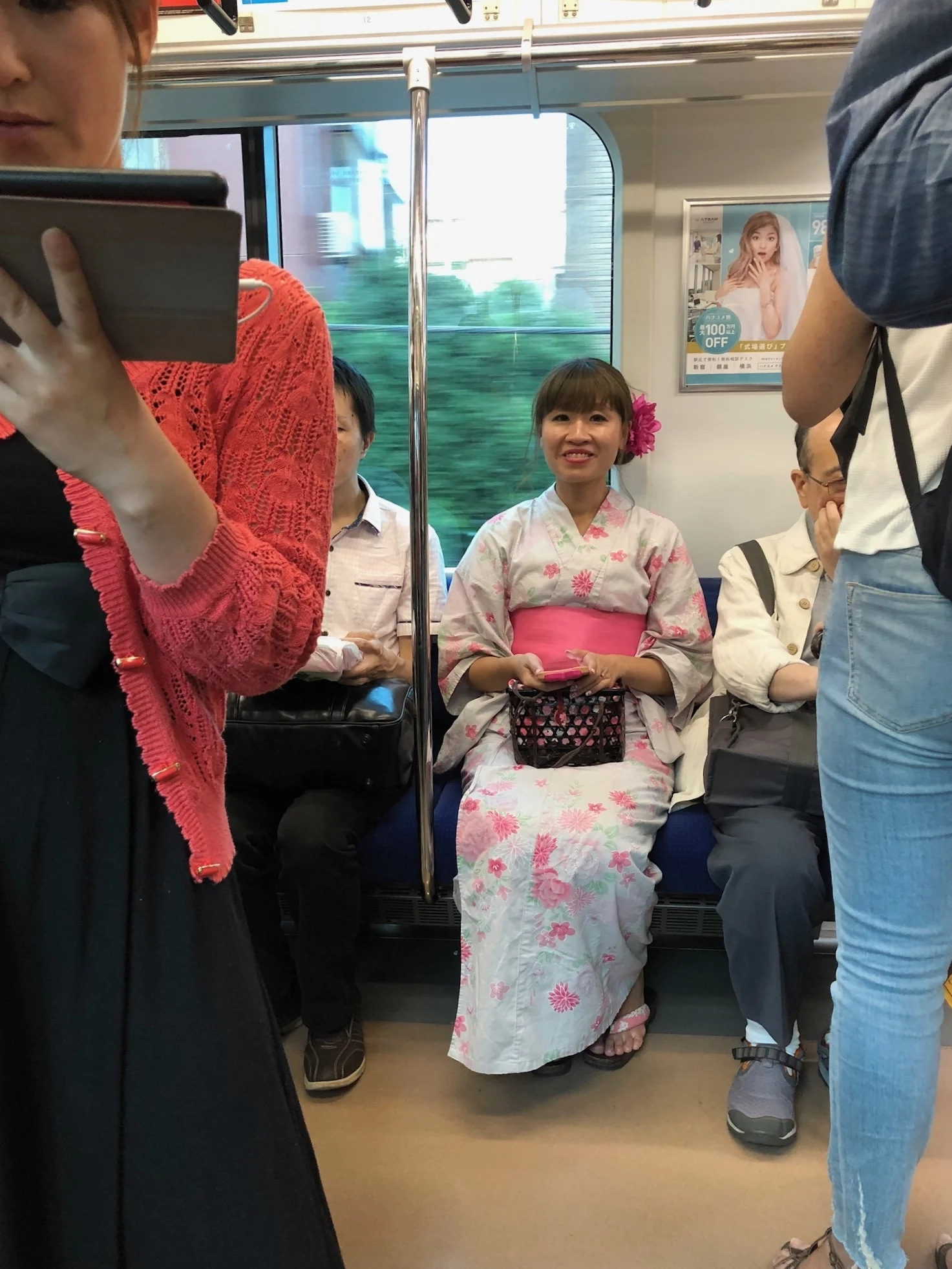 On the train to the omatsuri in Tsurumi, a ward in Yokohama.