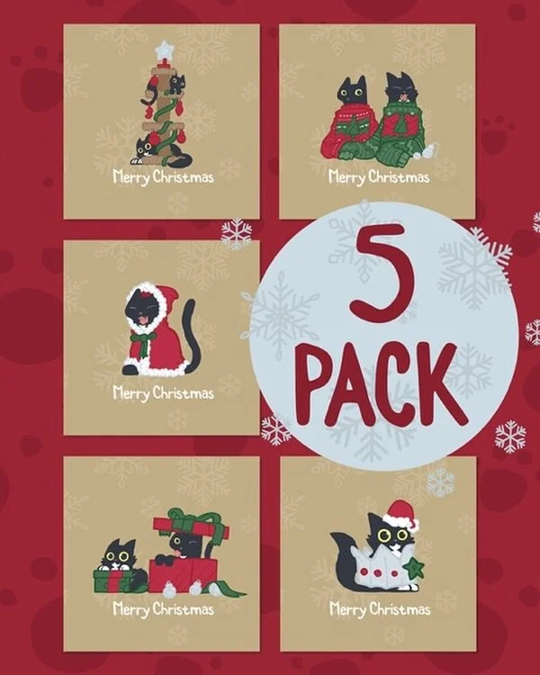 💕🐈&zwj;⬛ Check out our brand new gold Christmas card designs! We had so much fun designing them - hope you love them too 🐈&zwj;⬛💕https://pickleandnancy.etsy.com/listing/4336371997