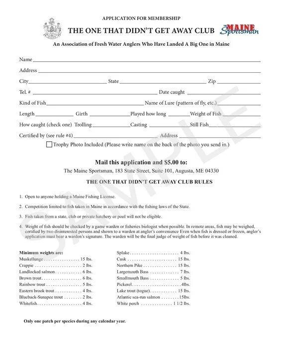 Maine Sportsman The One That Didn't Get Away Club Application