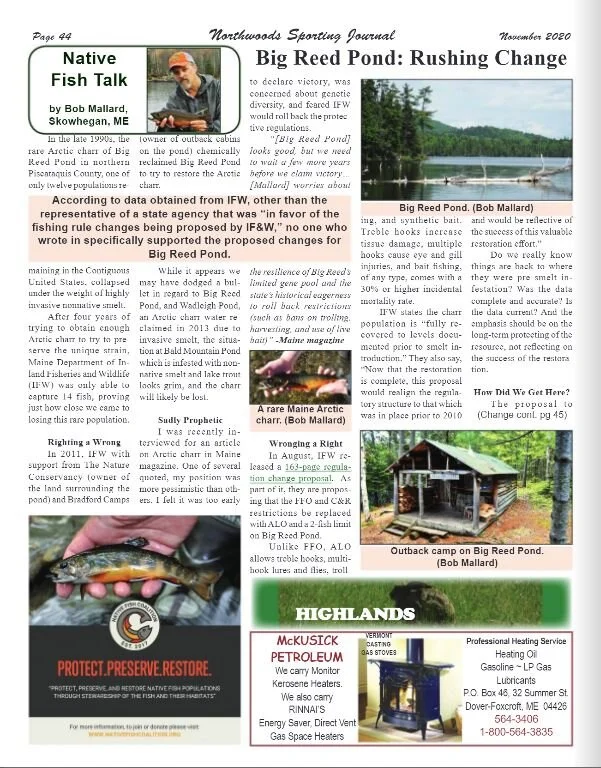 NFC Talks Big Reed Pond Arctic Charr Regulations Roll-Back