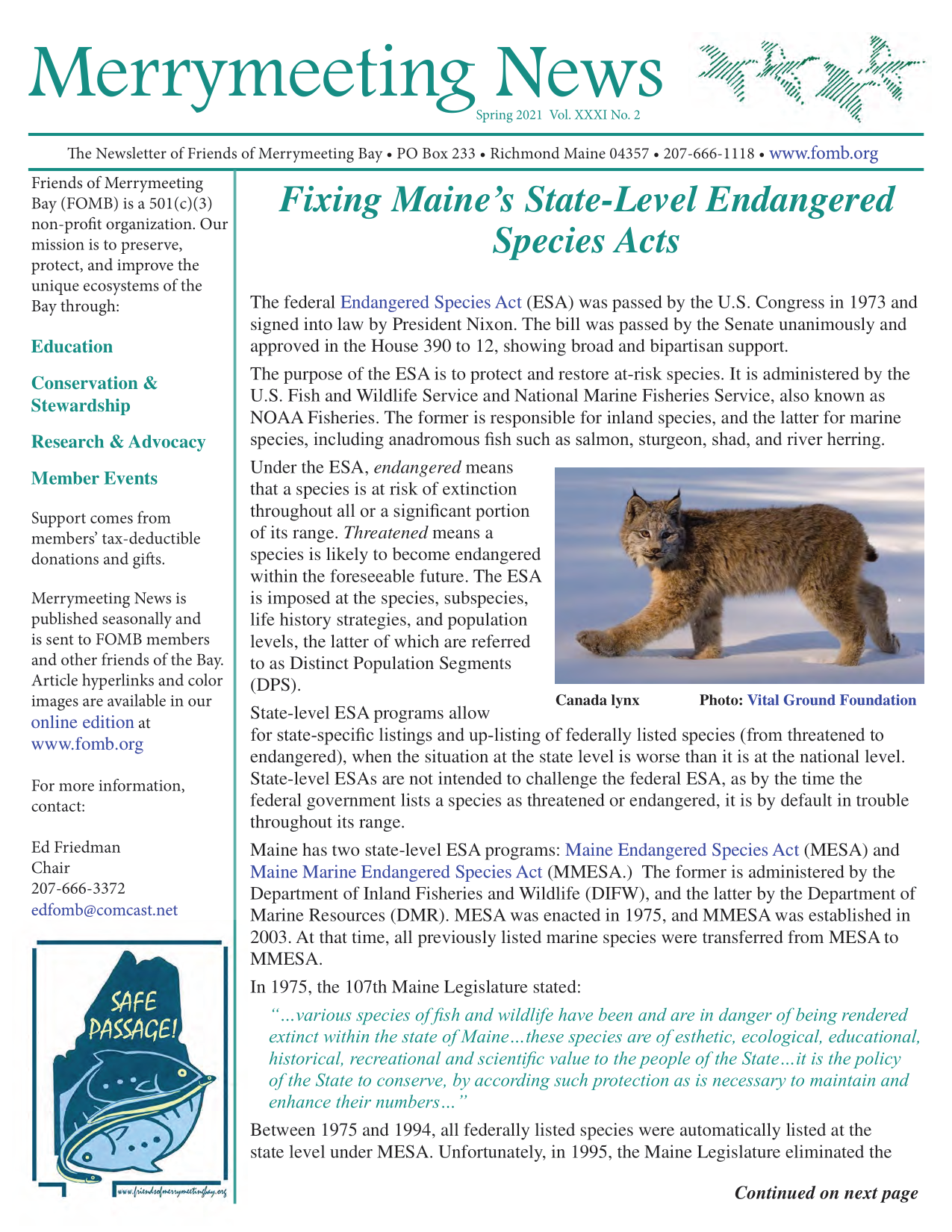 NFC Executive Director Bob Mallard Chimes in on Maine's Endangered Species Acts (Friends of Merrymeeting Bay Newsletter)