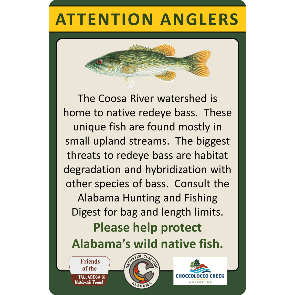 Choccolocco Creek Redeye Bass Sign