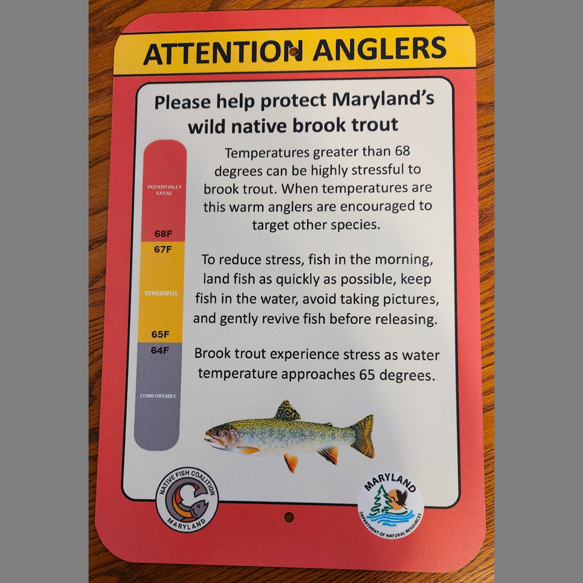 Coming Soon: MD Wild Native Brook Trout Water Temp Signs...